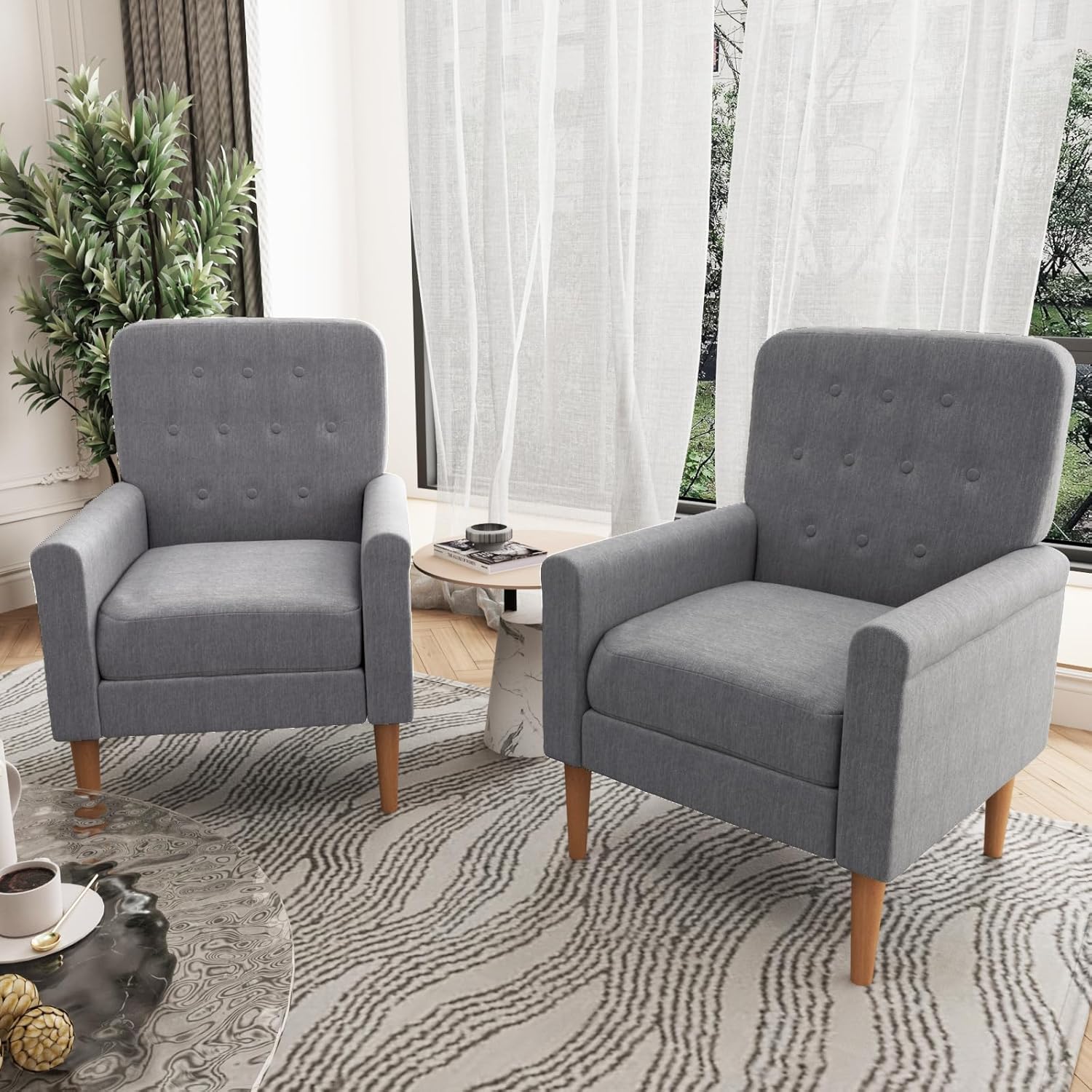 Silla decorativa de tela, sillón moderno de mediados de siglo, cómodo sofá individual con patas de madera, para sala de estar, dormitorio, oficina,