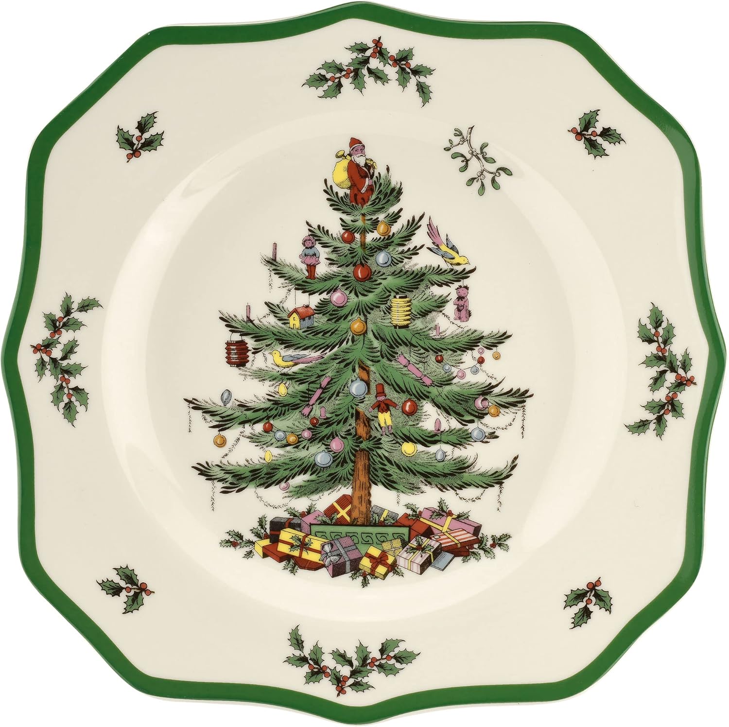 Spode Christmas Tree Scalloped Dinner Plate  Christmas Dinner Dishes  Fine Earthenware  Holiday Large Plates  Dishwasher and Microwave Safe
