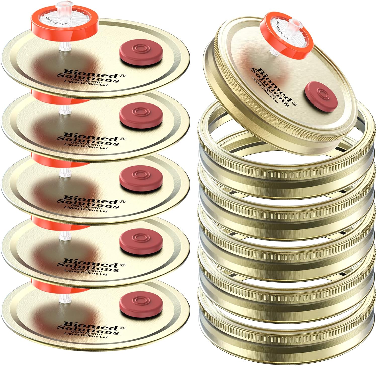 6 tapas de cultivo líquido de boca ancha, tapa de tarro de cultivo de grano dividido con filtro de jeringa de PTFE de 0.22 um y puertos de inyección