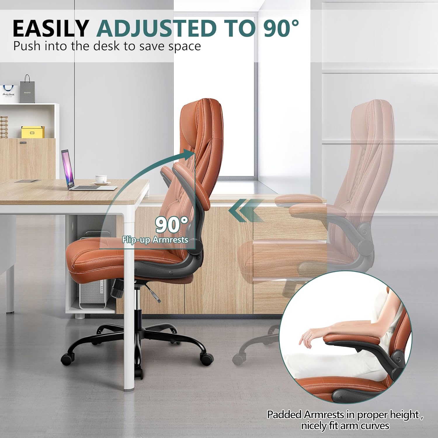 Silla de oficina, silla de oficina grande y alta, silla de oficina ejecutiva, silla ergonómica de cuero con soporte lumbar, sillas de escritorio