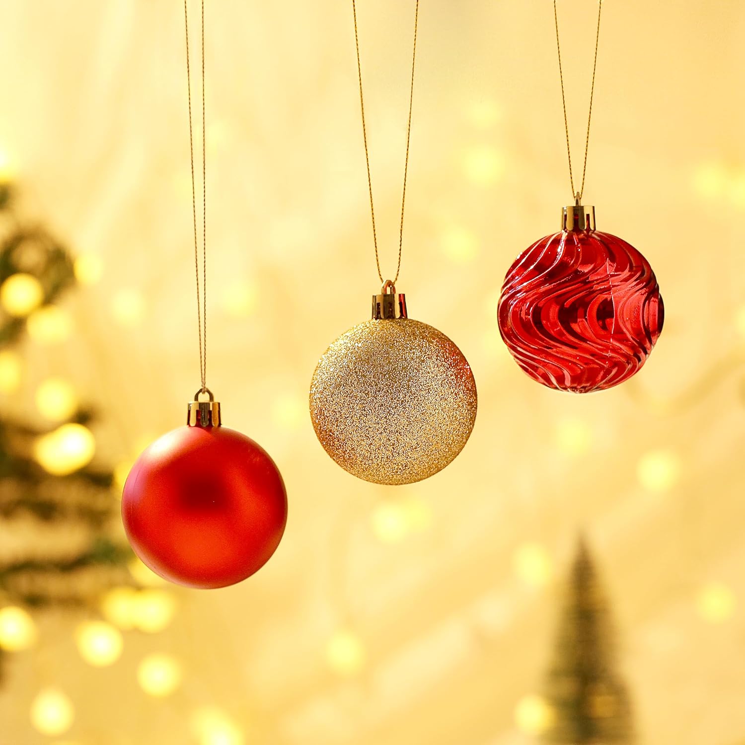 Adornos de bola de Navidad para decoraciones de Navidad, 50 piezas extra grandes para árbol de Navidad, adornos inastillables, rojo y dorado (combo