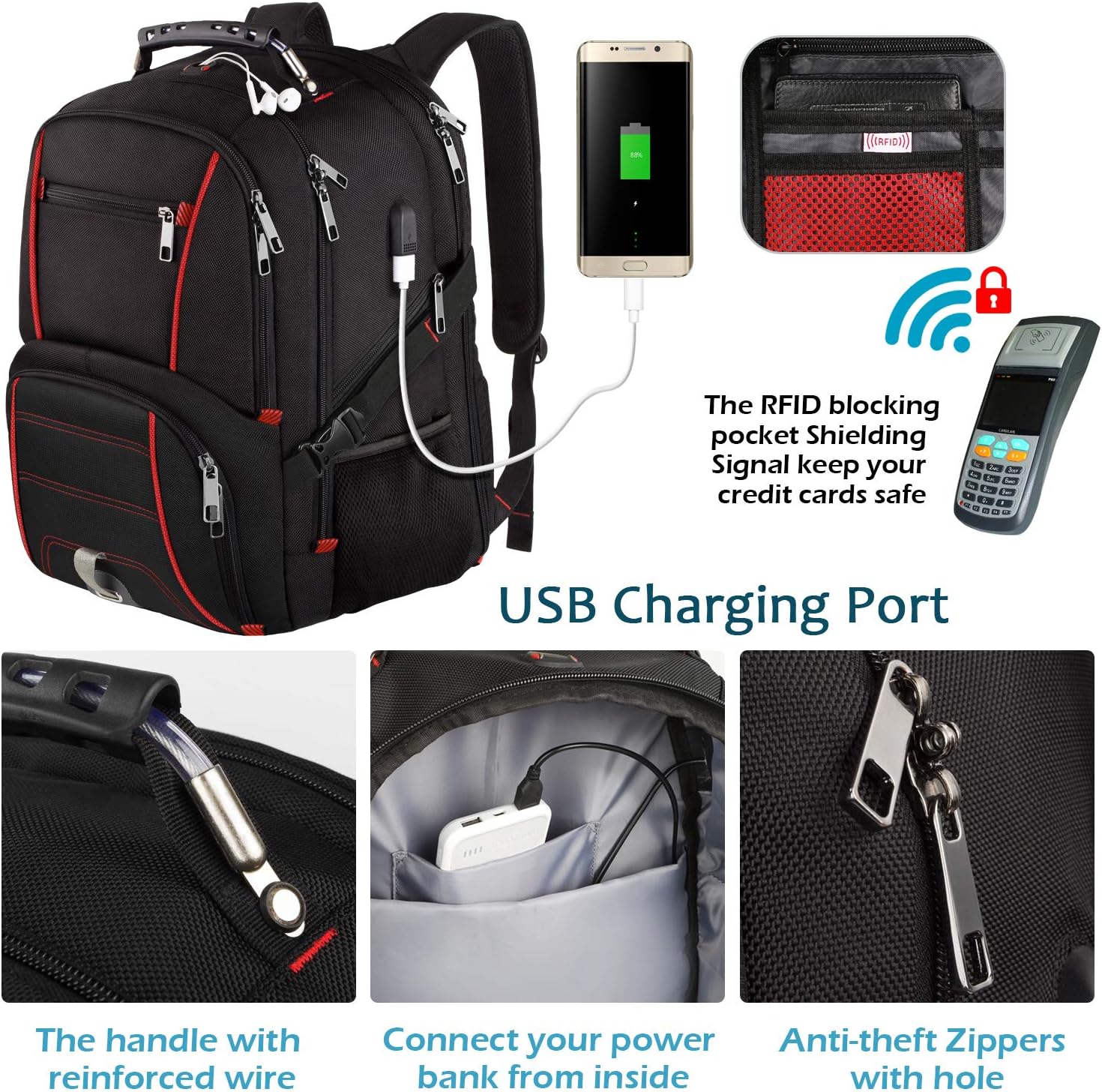 Jiefeike Mochila de viaje para hombres, capacidad extra grande para la universidad, mochila de computadora compatible con TSA de 45 litros con