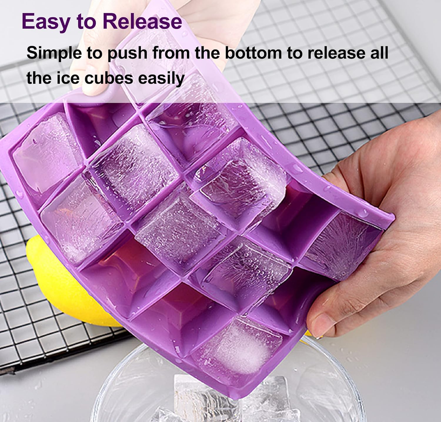 Bandejas para cubitos de hielo, paquete de 4 bandejas de hielo de silicona flexible con tapa extraíble, bandeja de 24 cubos de fácil liberación para
