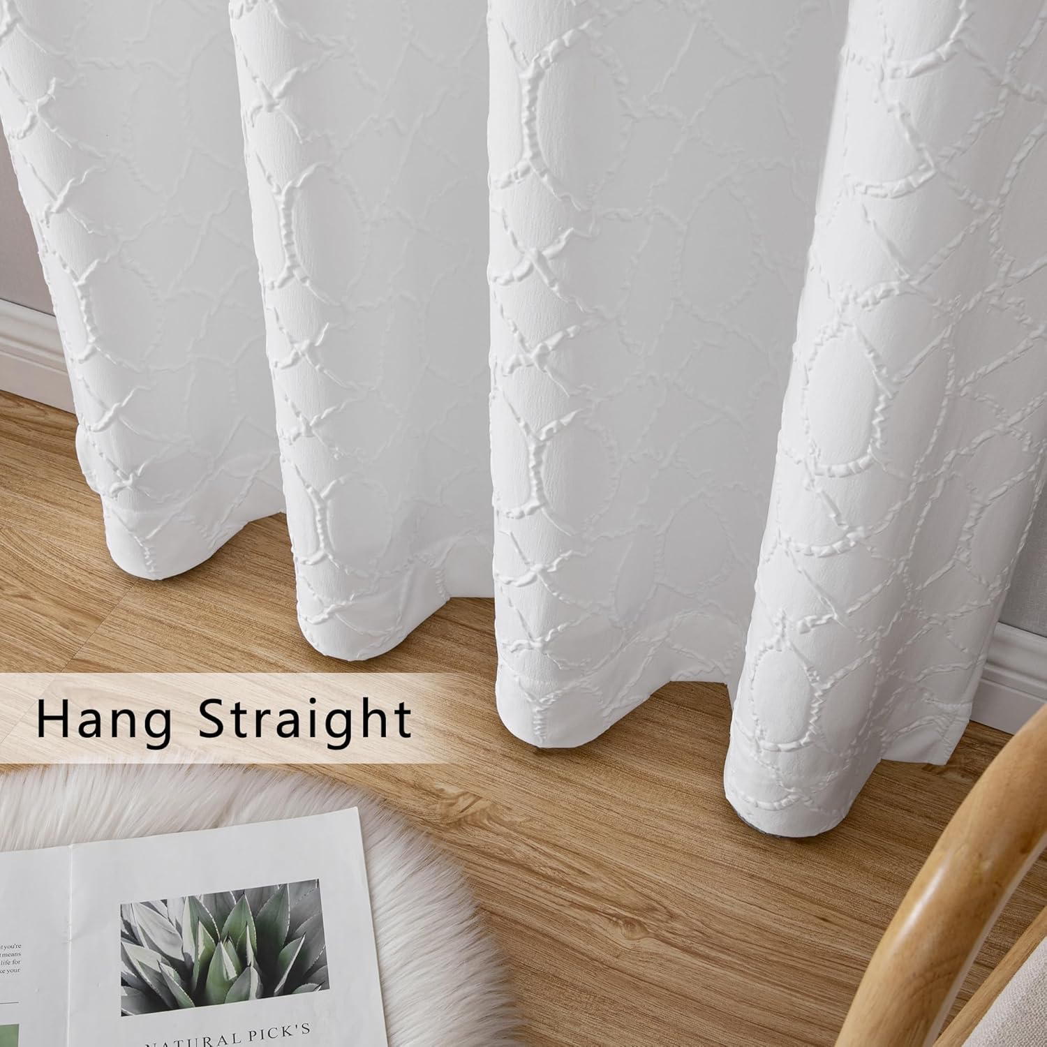 Grace – Cortinas blancas filtrantes de luz para sala de estar, juego de 2 paneles de 84 pulgadas de largo, cortinas y paneles de tela suave