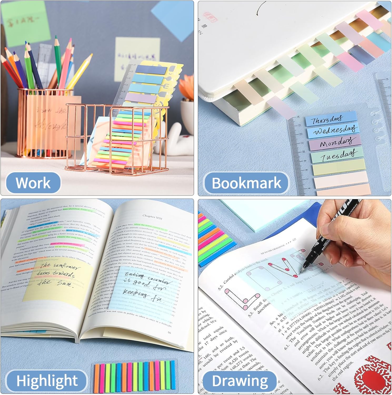 Kit de anotación de libros, 1050 pestañas de libro con rotulador, notas adhesivas transparentes, pestañas adhesivas, marcadores de libros, pestañas