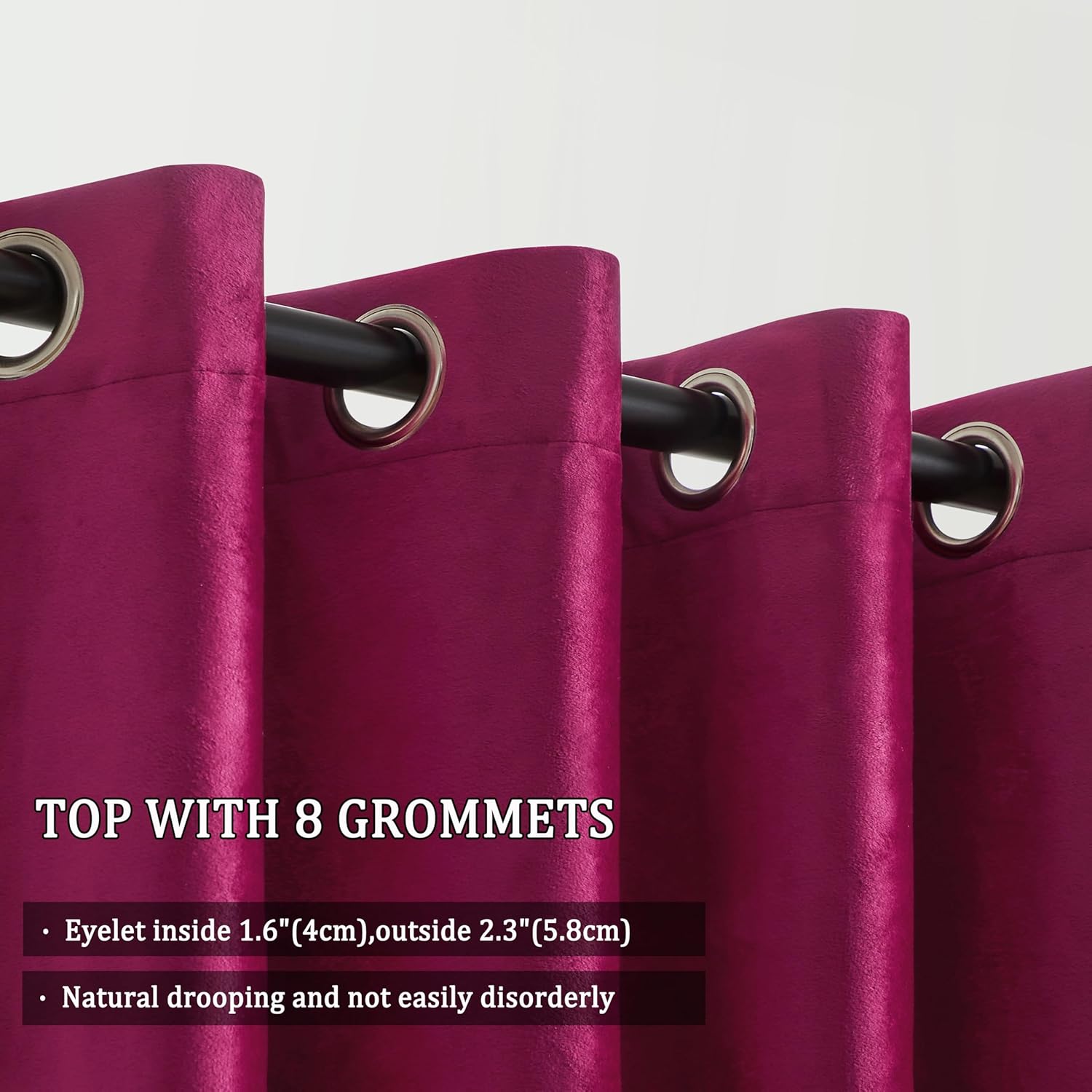 GIGIZAZA Cortinas 100% opacas de terciopelo rosa intenso de 108 pulgadas de largo, 2 paneles para sala de estar, cortinas térmicas de ventana con
