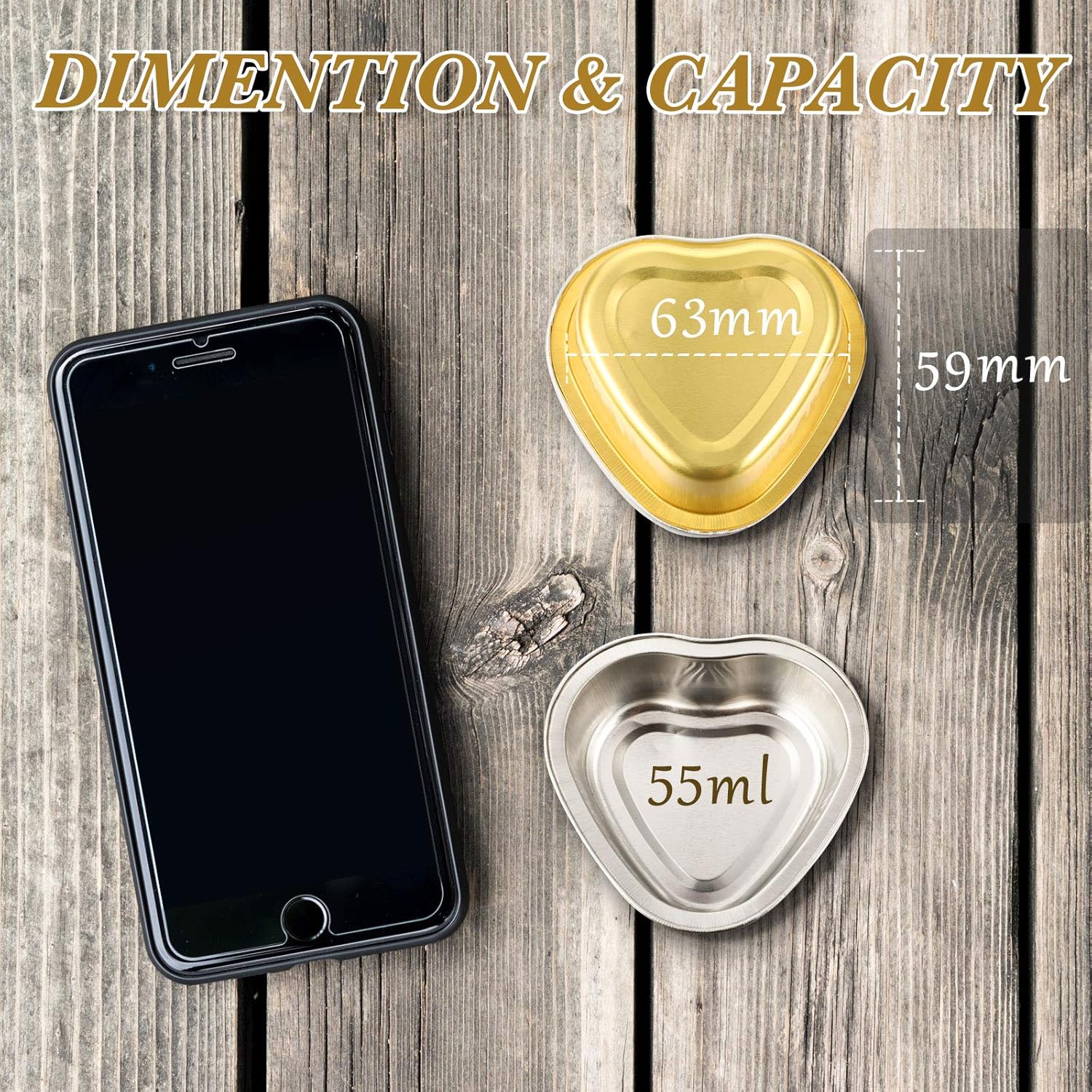 Mini molde de aluminio para pasteles con tapas transparentes de 1.9 fl oz1.86 onzas líquidas, tazas de papel de aluminio en forma de corazón, tazas