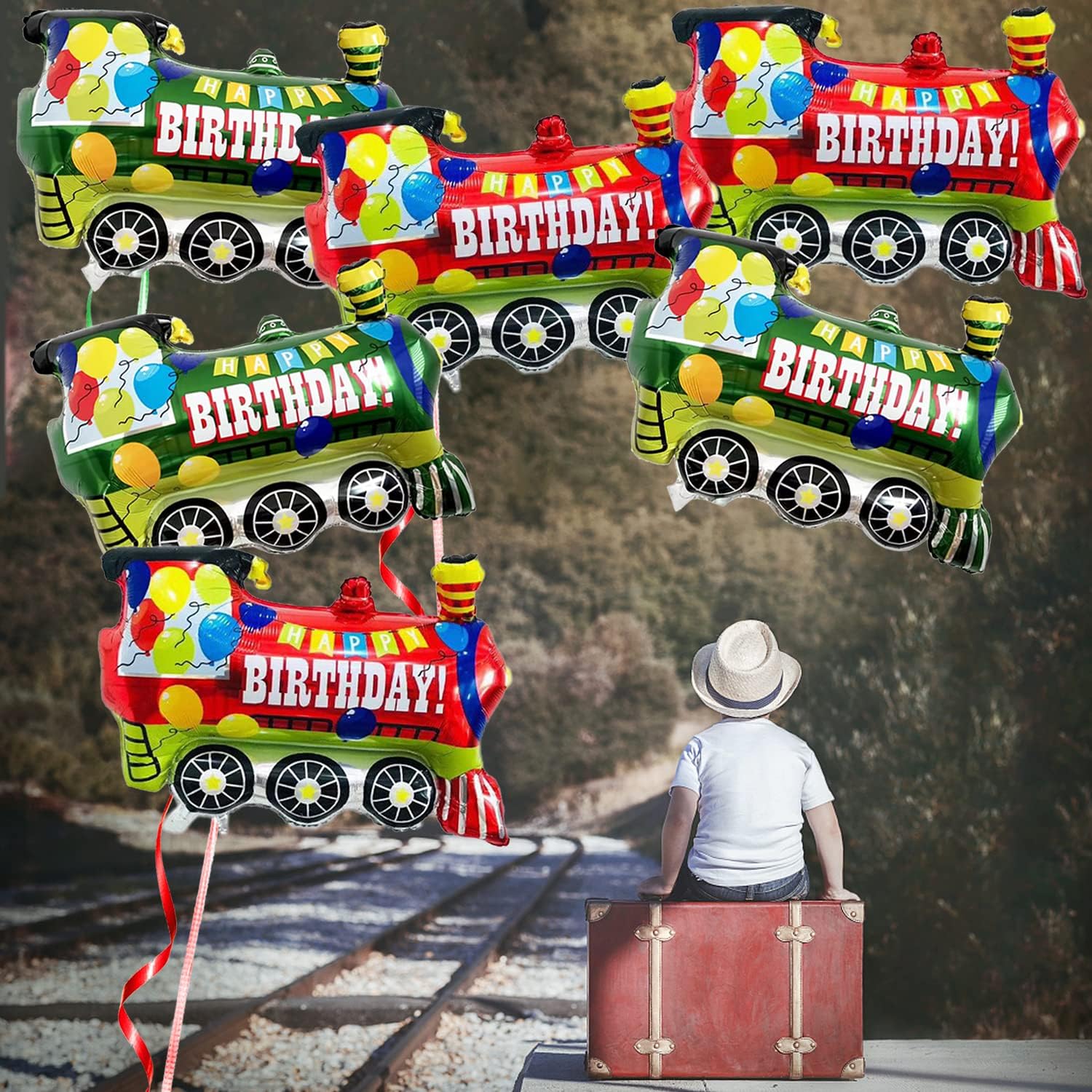 8 globos de papel de aluminio de tren para decoración de fiesta de cumpleaños de vapor, baby shower, suministros de fiesta