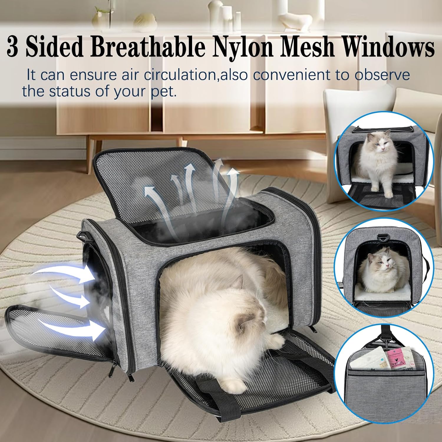 Top tasta Transportador de mascotas para gatos pequeños, medianos y grandes, transportador de lados suaves, portátil, plegable, aprobado por