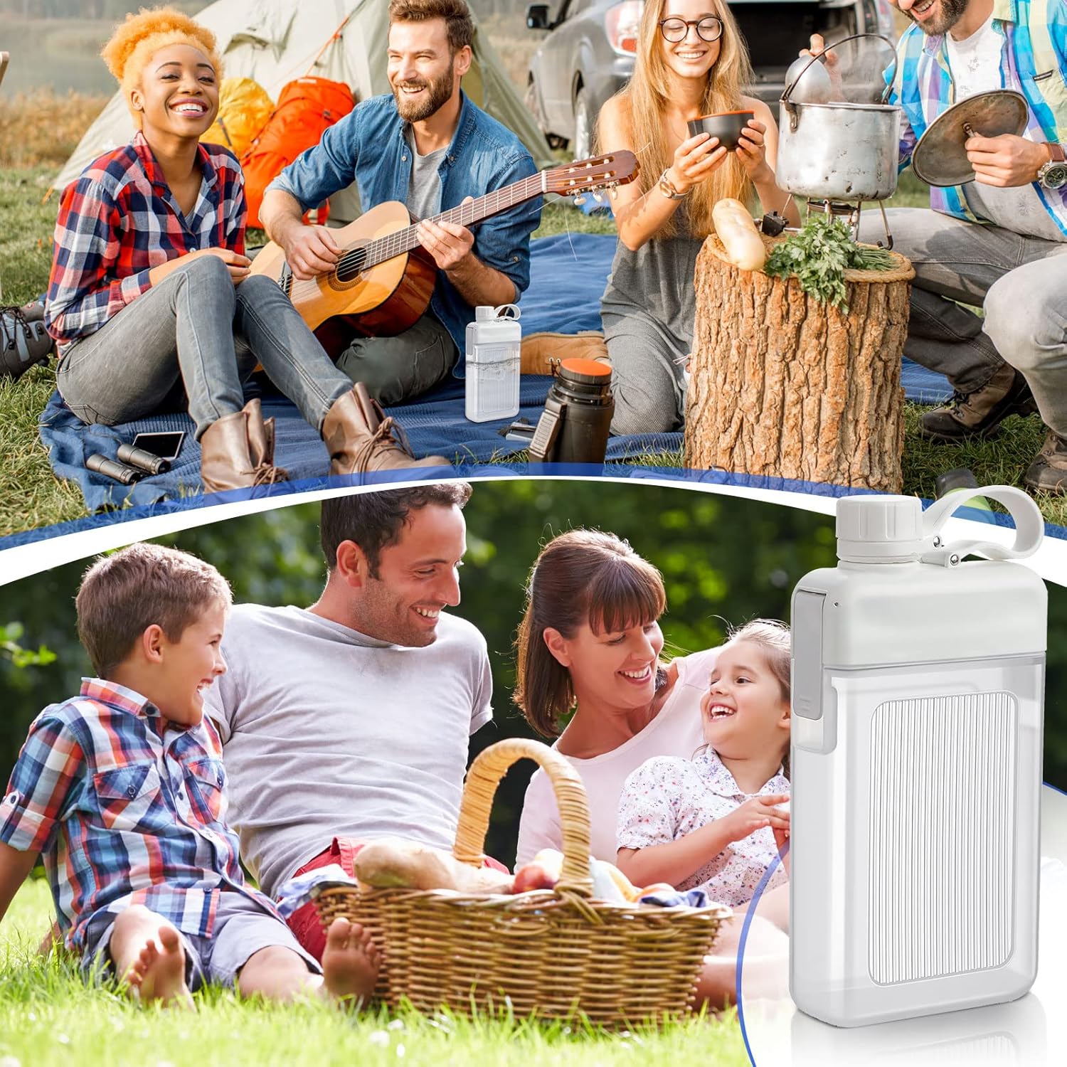 2 botellas de agua planas de 13 onzas para licor, botellas cuadradas delgadas, taza de viaje portátil, botella de bolsillo para deportes al aire