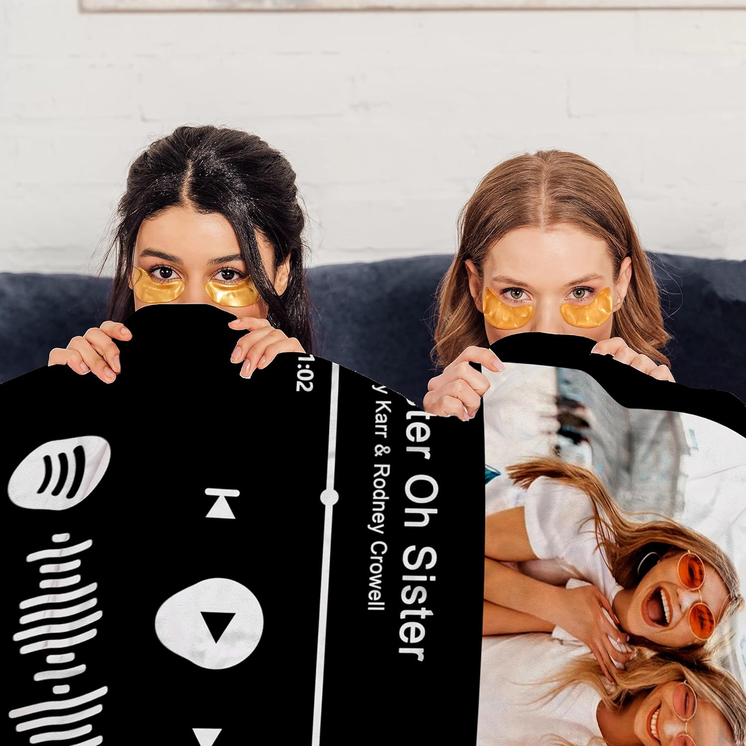 Manta de música personalizada con código de Spotify con fotos de hermana, manta personalizada para hermana, regalos de cumpleaños para hermana, el