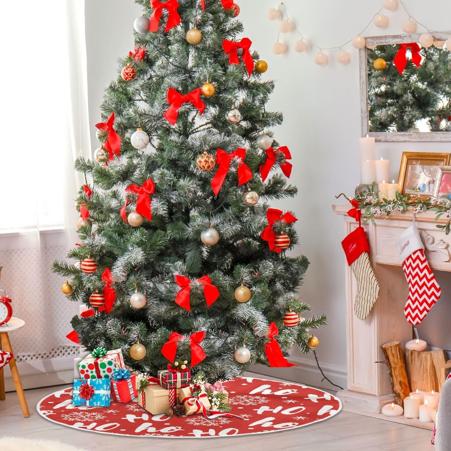 Hohoho – Falda de árbol de Navidad de Papá Noel, falda suave para árbol de Navidad, 35.4 pulgadas, decoración del hogar
