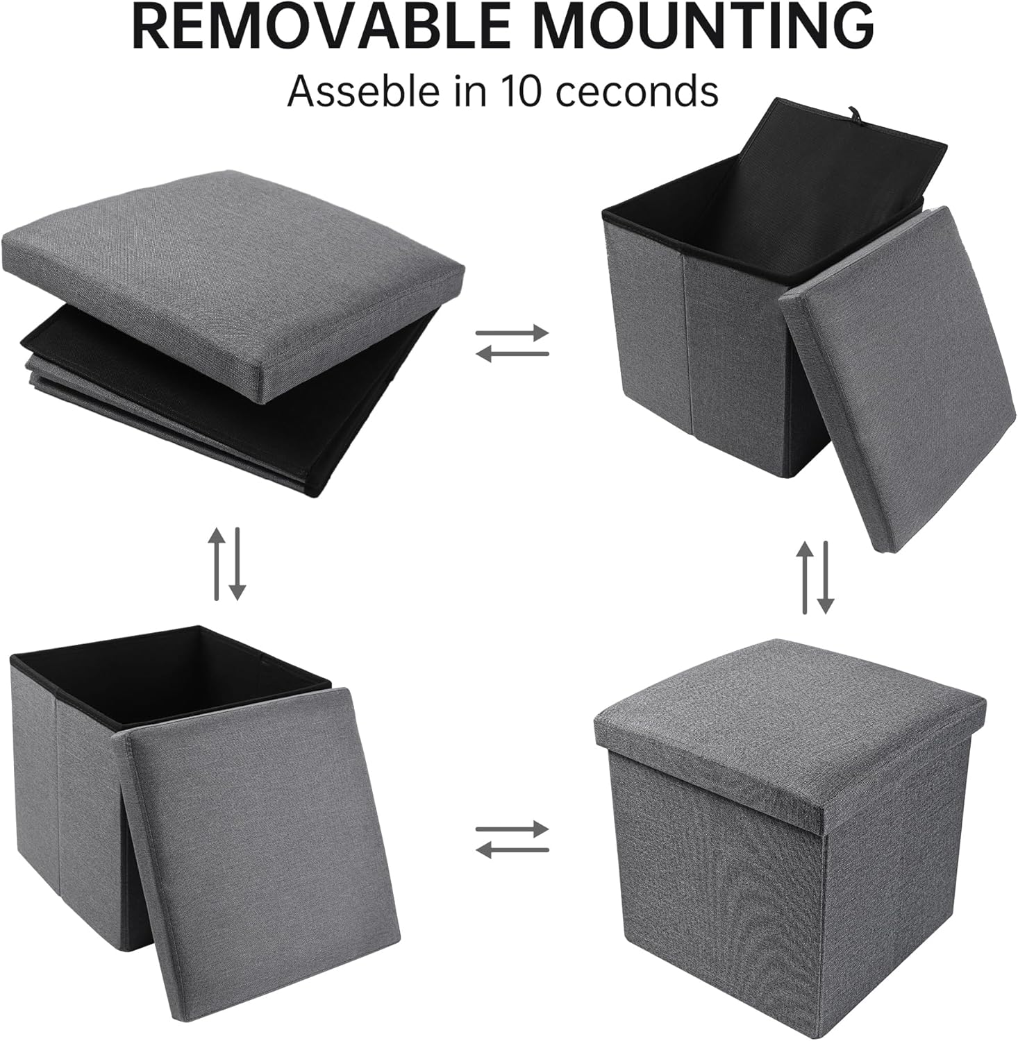 Otomana plegable de almacenamiento, otomana pequeña con almacenamiento, reposapiés acolchado, asiento reposapiés de piel sintética, mesa de café,