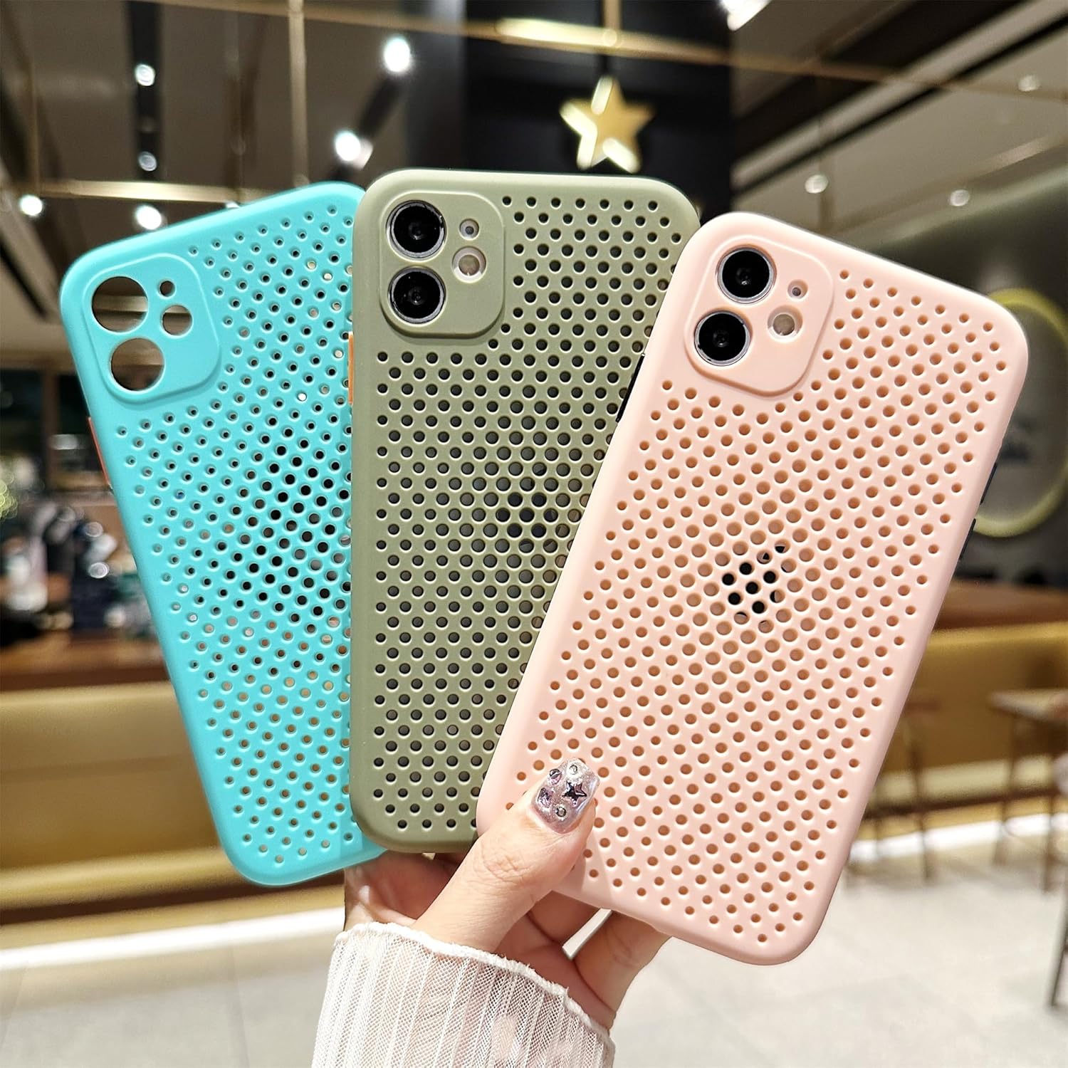 Funda diseñada para iPhone 11, funda transpirable con disipación de calor con agujero celular, protección de lente de cámara trasera completa, funda