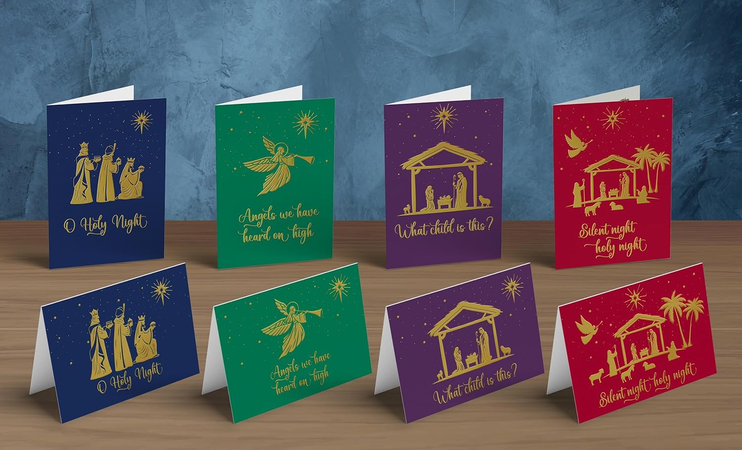 Better Office Products Paquete de 50 tarjetas de Navidad religiosas con detalles de lámina dorada en relieve, 5 x 7 pulgadas, alto brillo, saludo