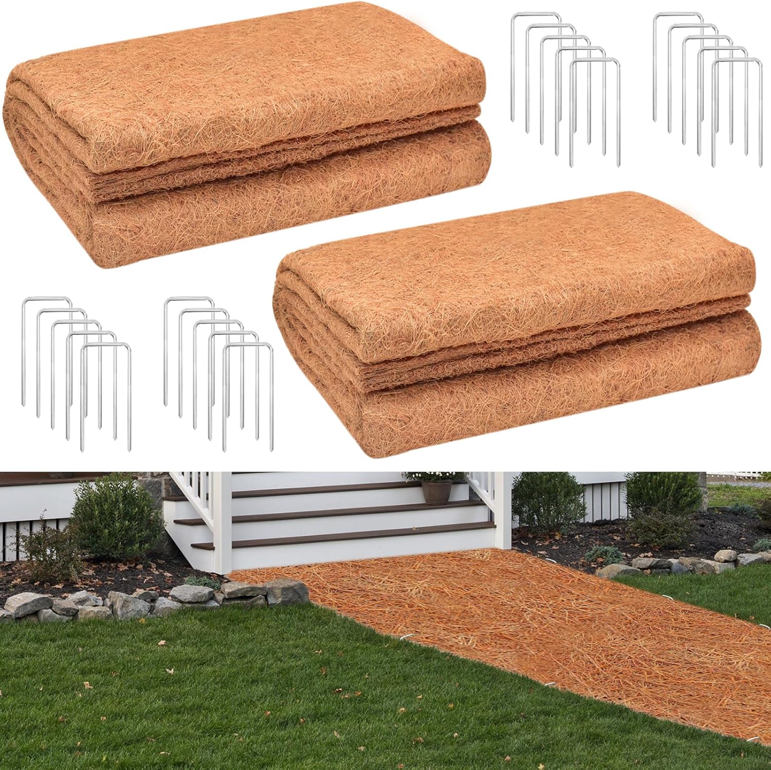 ZeeDix Paquete de 2 tapetes gruesos antideslizantes de fibra de coco natural para jardín, puerta delantera, escaleras, porche al aire libre, caminar