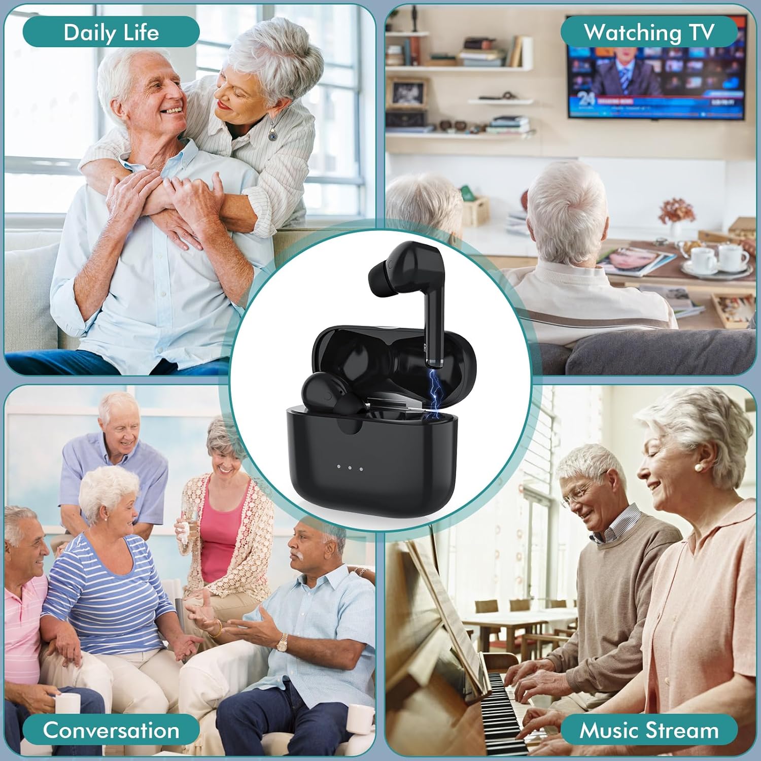Audífonos Bluetooth, amplificadores auditivos digitales 2 en 1 para adultos mayores, auriculares recargables con cancelación de ruido, 3 modos, 5