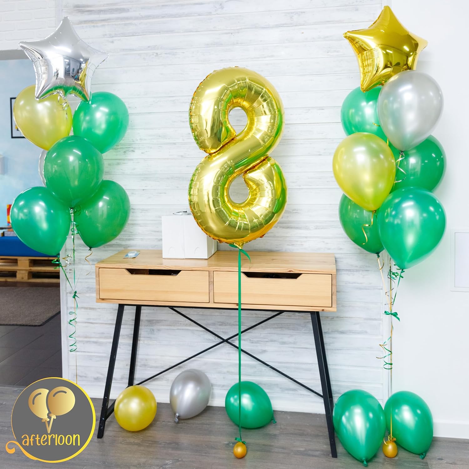 AFTERLOON Globos dorados de 40 pulgadas con helio de 4 pulgadas, color dorado brillante y cromado, número digital gigante, decoraciones de 4
