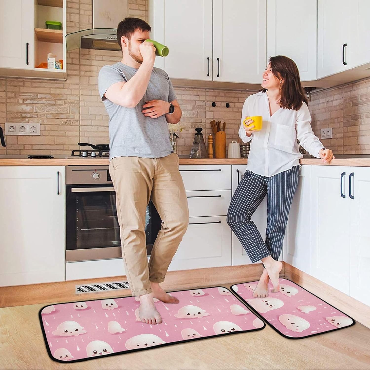ZENWAWA Cute Halloween Design Pattern Kitchen Mats 2 Pieces for Floor, Low Pile Kitchen Rugs Cushioned Water Absorbent Floor Mats for Kitchen Sink