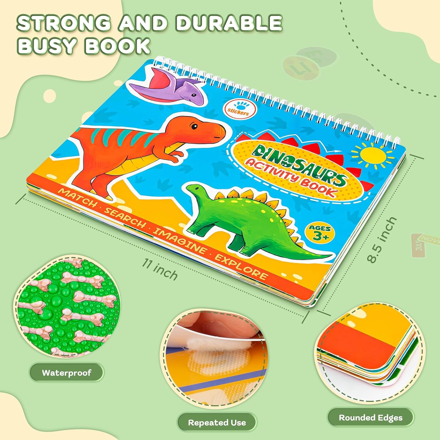 Libro de actividades Montessori de dinosaurio, juguetes sensoriales para niños con autismo, actividades de aprendizaje preescolar impermeables para