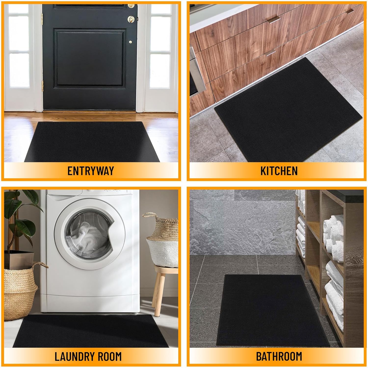 Sweethome Collection – Tapete de goma con respaldo de goma, 2 pies 3 pulgadas x 3 pies, color negro