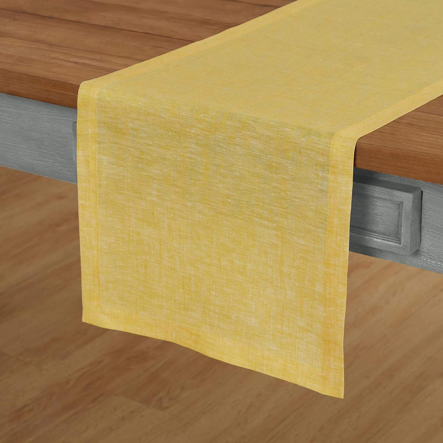 Solino Home – Camino de mesa de lino, amarillo limón cambray, 14 x 120 pulgadas, Athena, lavable a máquina y de 100% lino europeo hecho a mano