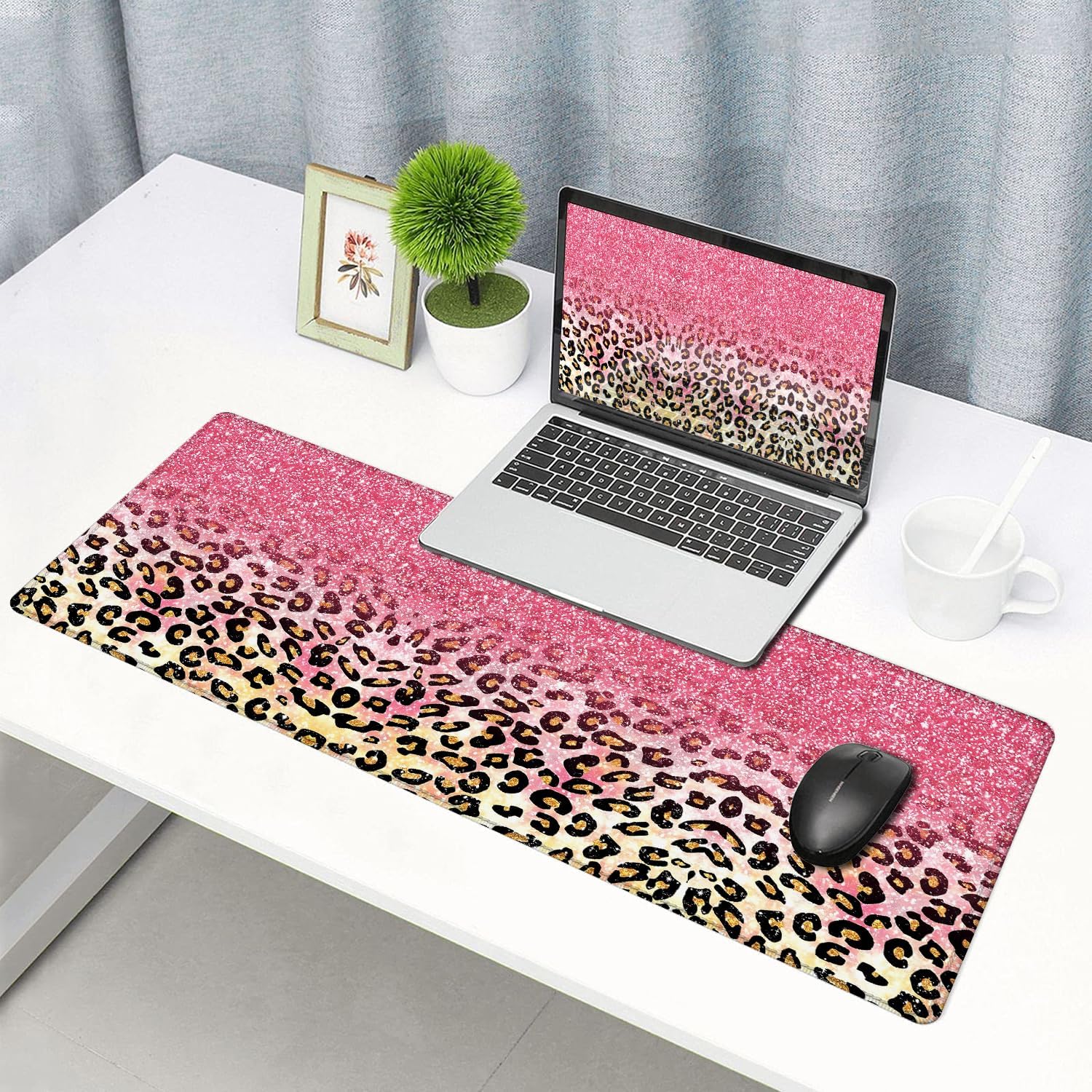 Alfombrilla de mouse grande para juegos con bordes cosidos, alfombrilla de mouse de escritorio extendida con tela microtejida superior, base