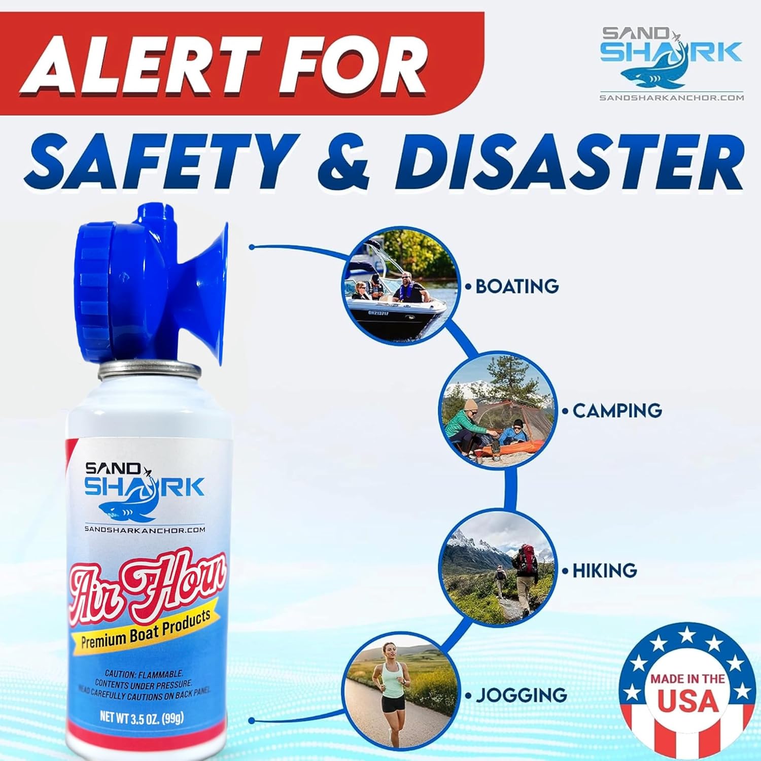 SandShark – Bote de mano de bocina de aire de alta calidad, comprimido y muy fuerte, aprobado por la guardia costera, uso de emergencia para