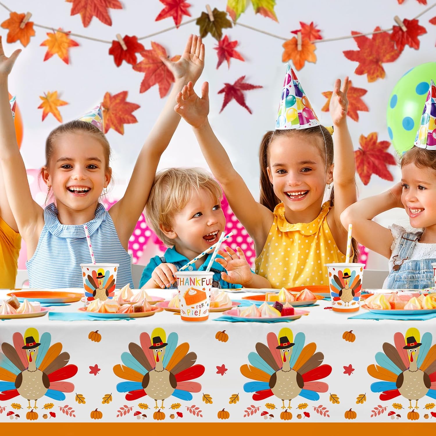 Kit de suministros para fiesta de Acción de Gracias de pavo, incluye vajilla desechable con temática otoñal platos de cena y postre, servilletas,