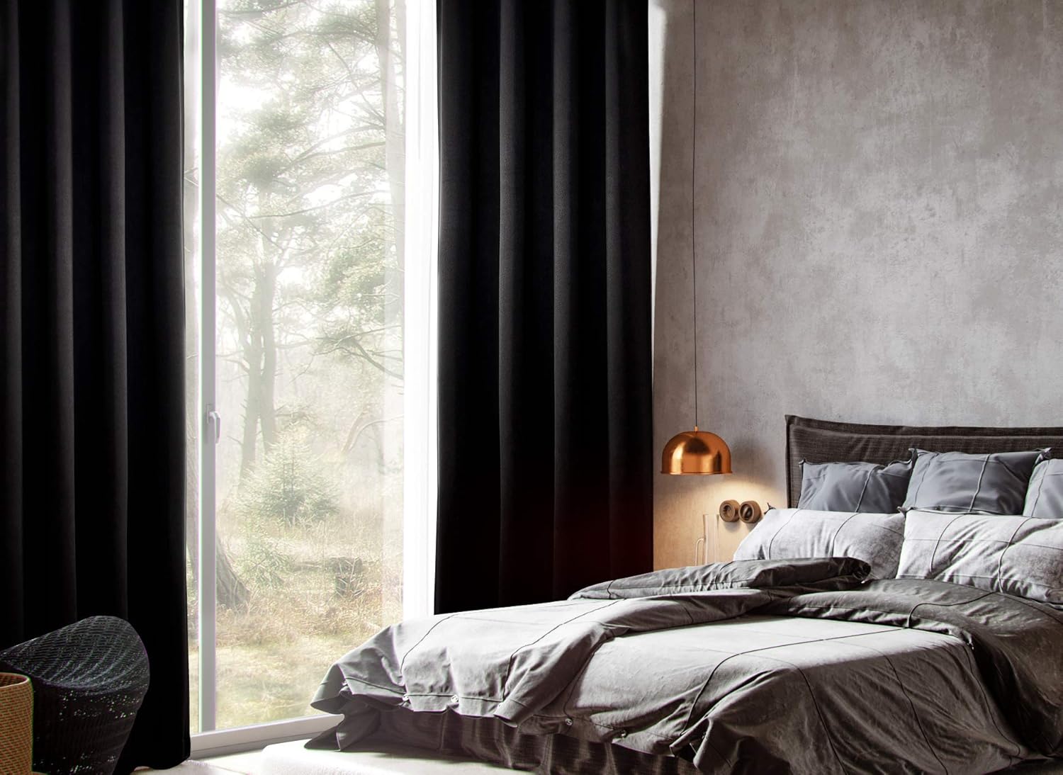 MYSKY HOME – Cortina opaca para dormitorio, con ojales, increíble tejido triple y aislamiento térmico, 1 panel de cortina de 132 x 241 cm, negro