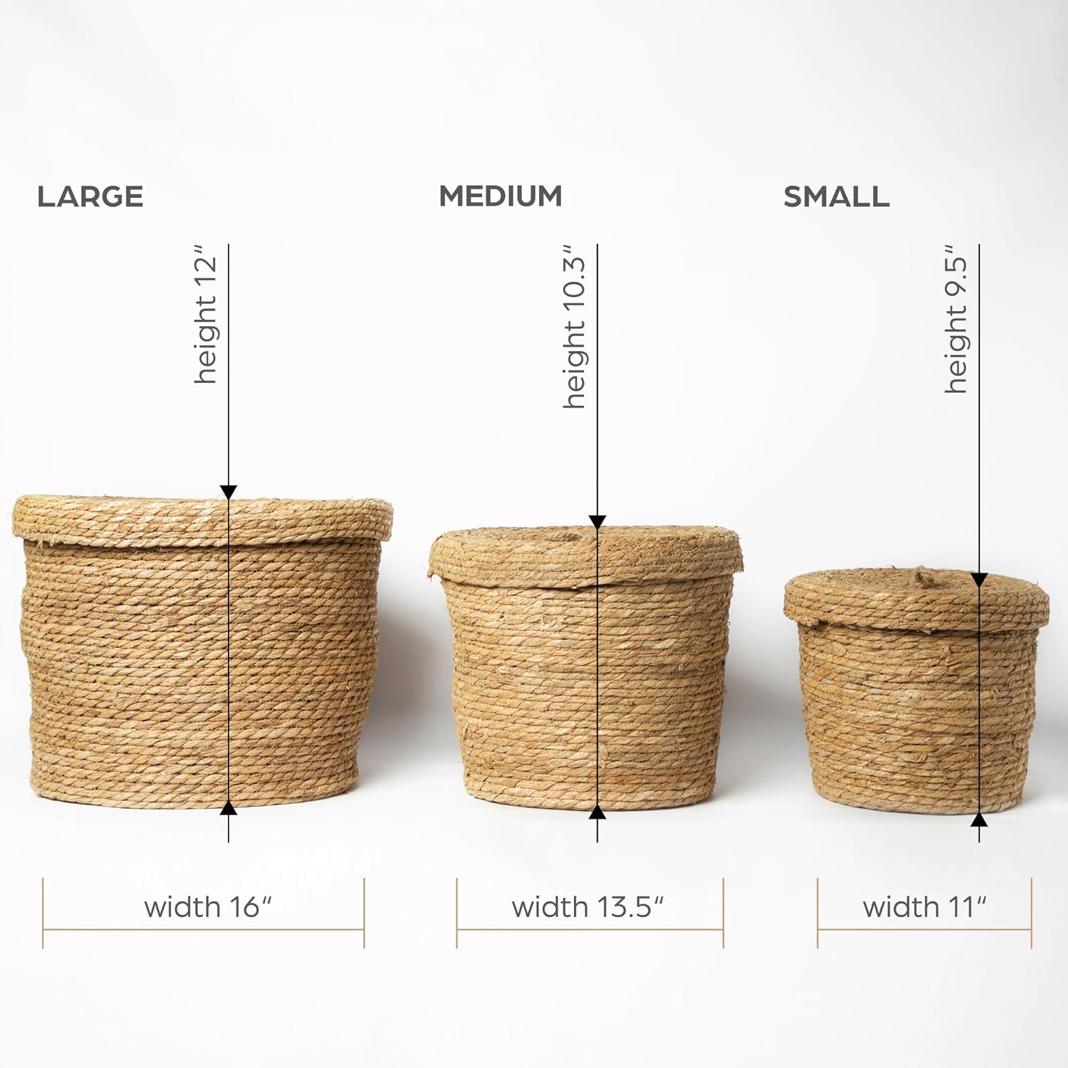Cesta artesanal de algas marinas con tapa. Cestas decorativas para almacenamiento. Cesta de cuerda natural con tapa. Cestas tejidas de pastos