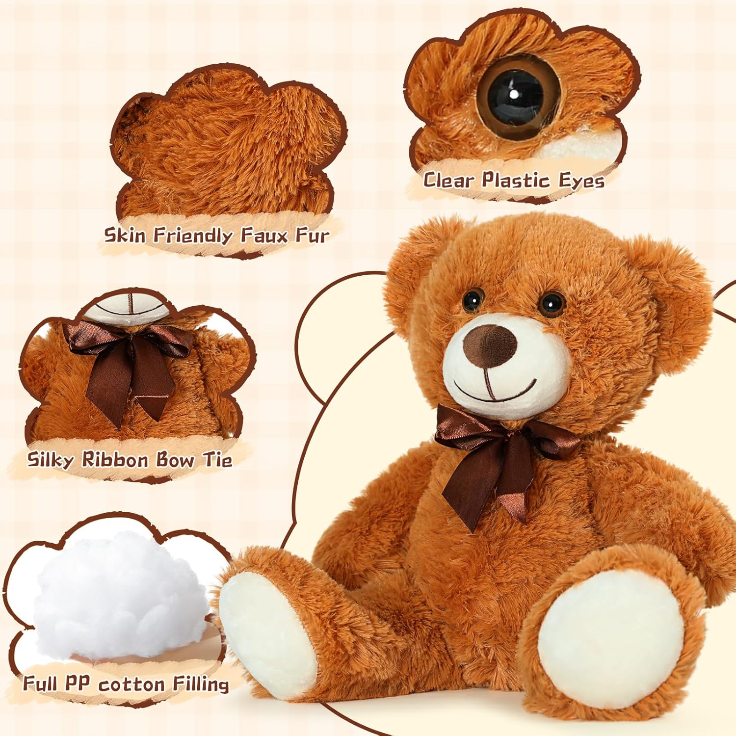 MorisMos Ositos de peluche a granel 12 paquetes de osos de peluche de 14 pulgadas para baby shower, San Valentín, fiesta de boda, marrón claro y