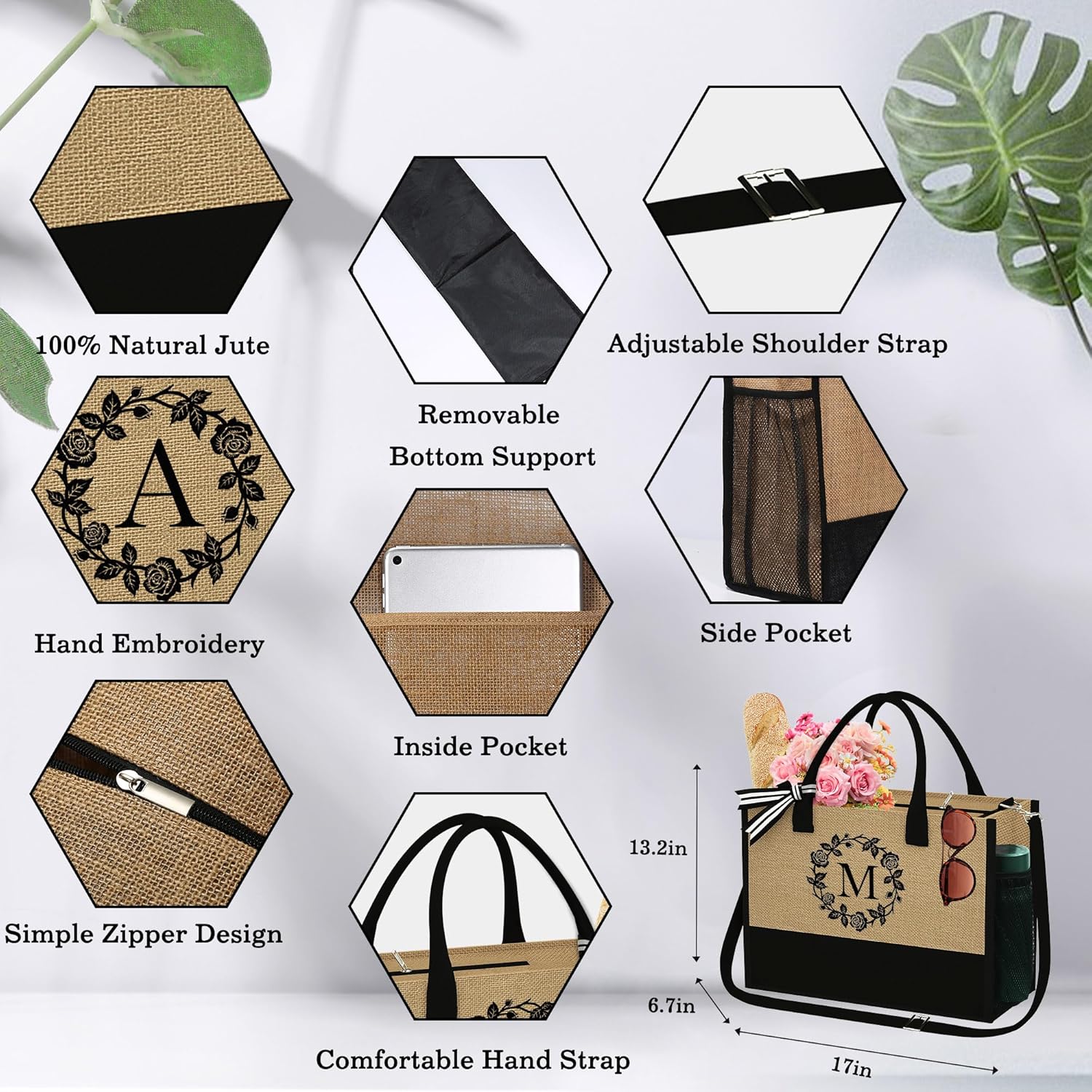 Regalos para mujeres  Bolsa de yute con inicial de playa y bolsa de maquillaje, regalos de graduación 2024, regalos de cumpleaños para mejor amiga