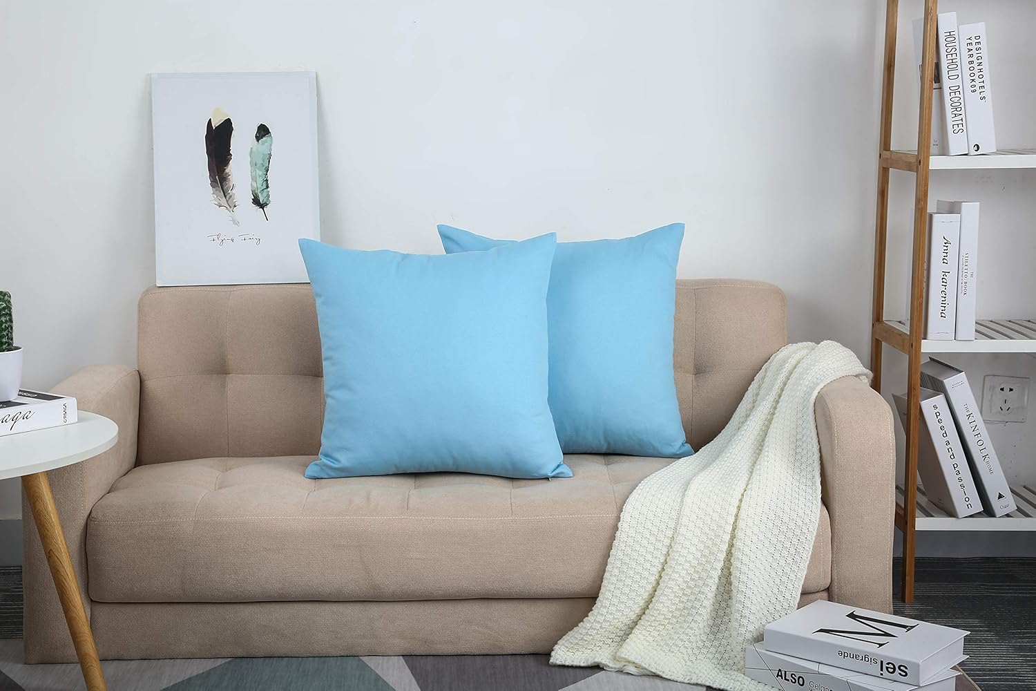 TangDepot – Funda de almohada hecha a mano 100% lona de algodón, Azul (Sky Blue)
