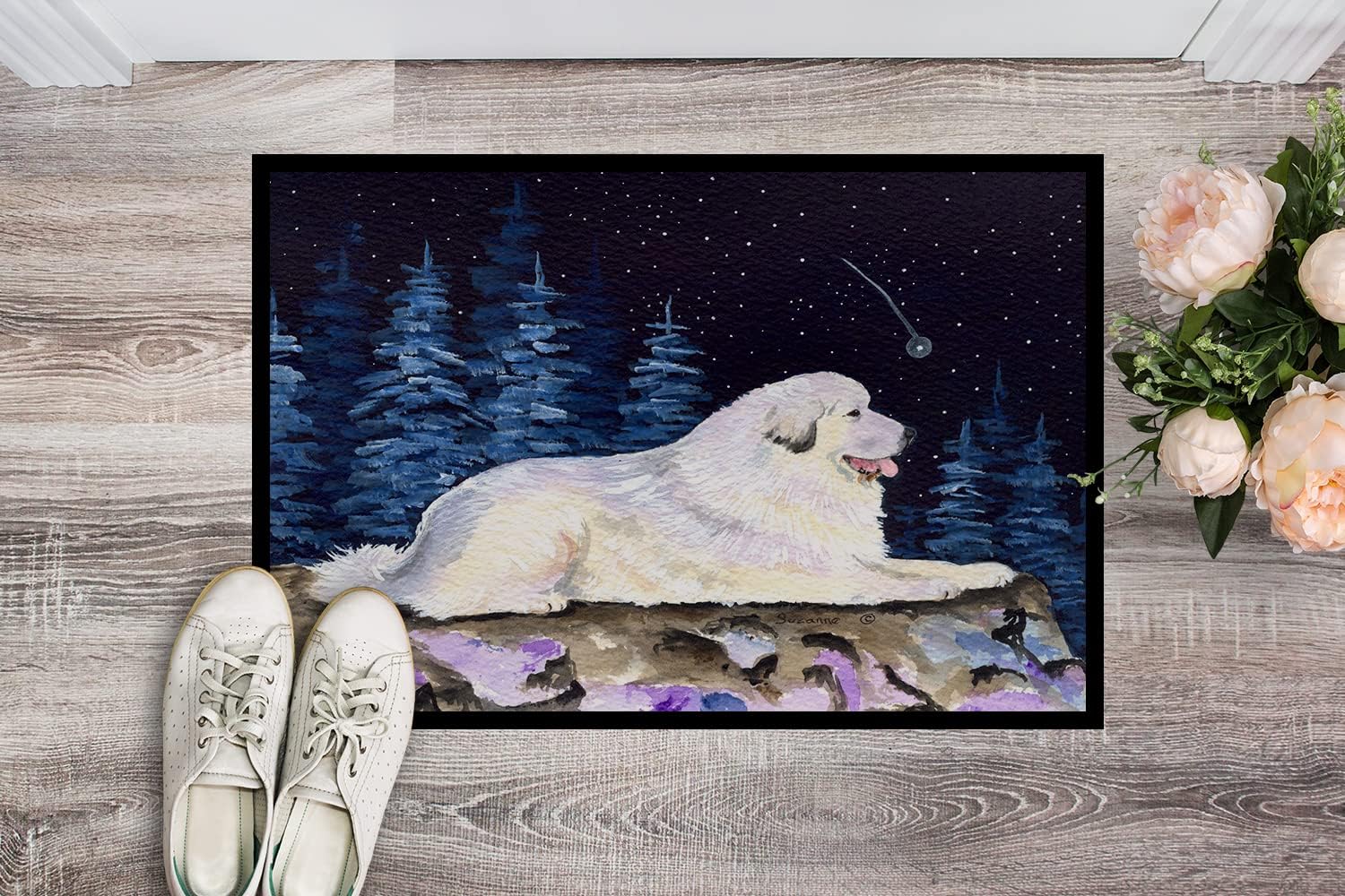 Caroline’s Treasures SS8438MAT – Tapete para puerta delantera, 18 x 27 pulgadas, diseño de noche estrellada, para interiores y exteriores,