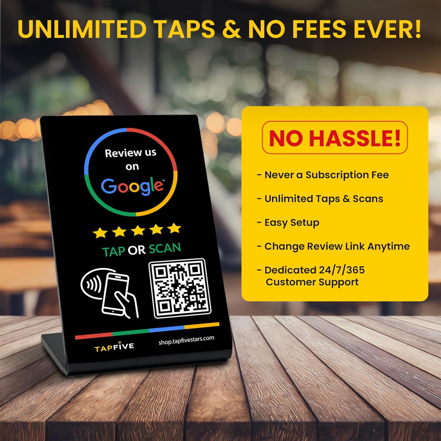 TapFive – Soporte para grifo de revisión de Google, paquete de 3 unidades, reutilizable Smart Tap NFC y QR para reseñas instantáneas, iPhone y