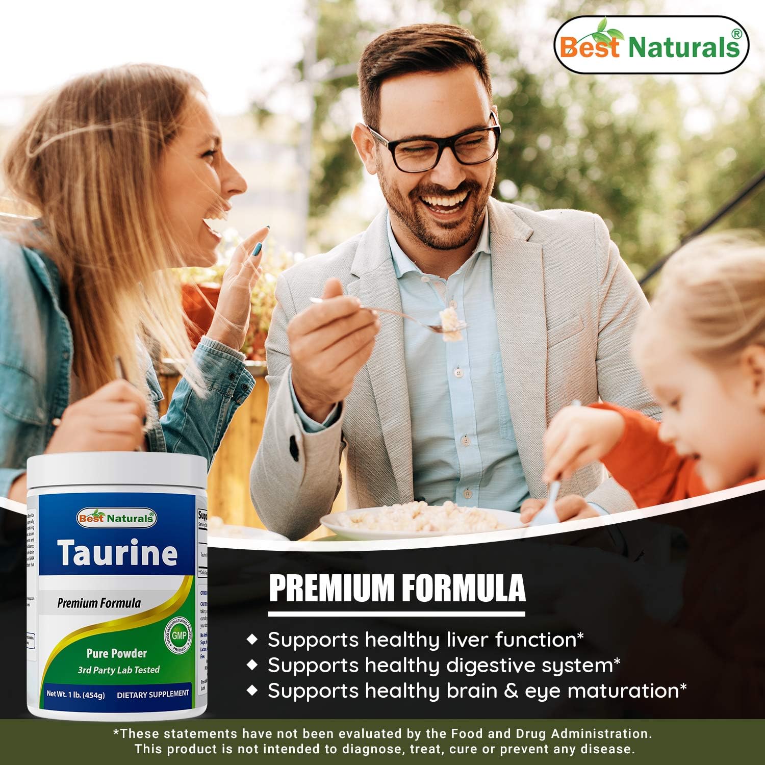 Best Naturals Forma libre de polvo de taurina 100% pura, taurina, 1000 mg por porción, 1 libra (454 gm) (1 libra (paquete de 3))