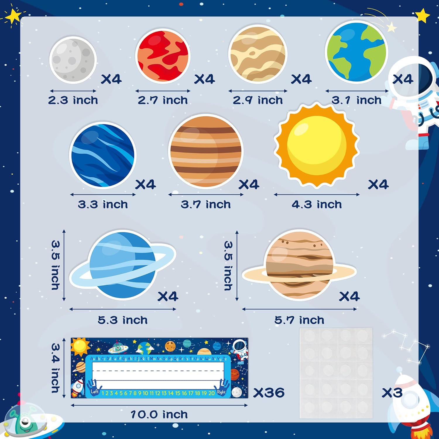 BeYumi 63 placas de identificación del espacio exterior, sistema solar, placas de identificación para escritorio de estudiantes, acentos de aula,
