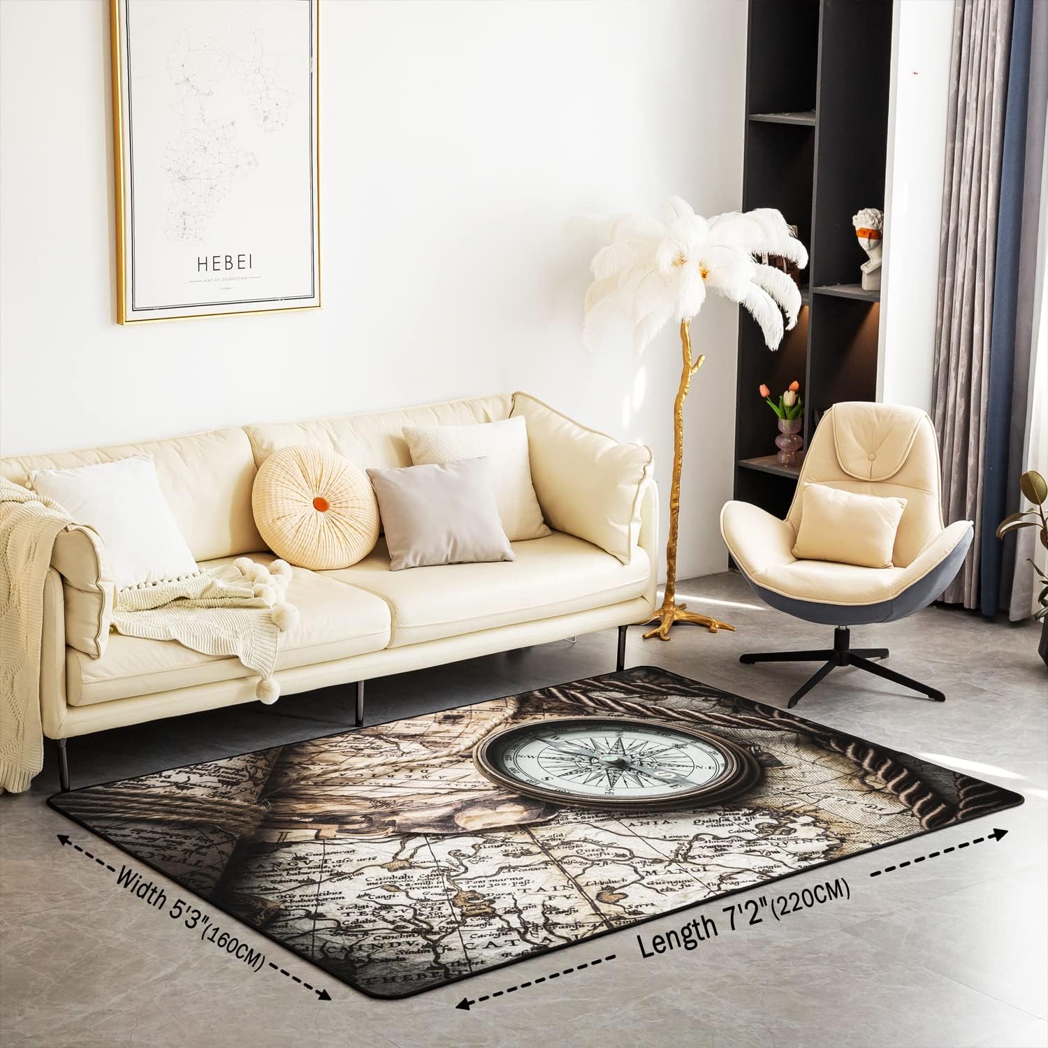 Alfombras con estampado de brújula para sala de estar, dormitorio, decoración náutica retro, alfombra decorativa, alfombra de viaje oceánico, mar,