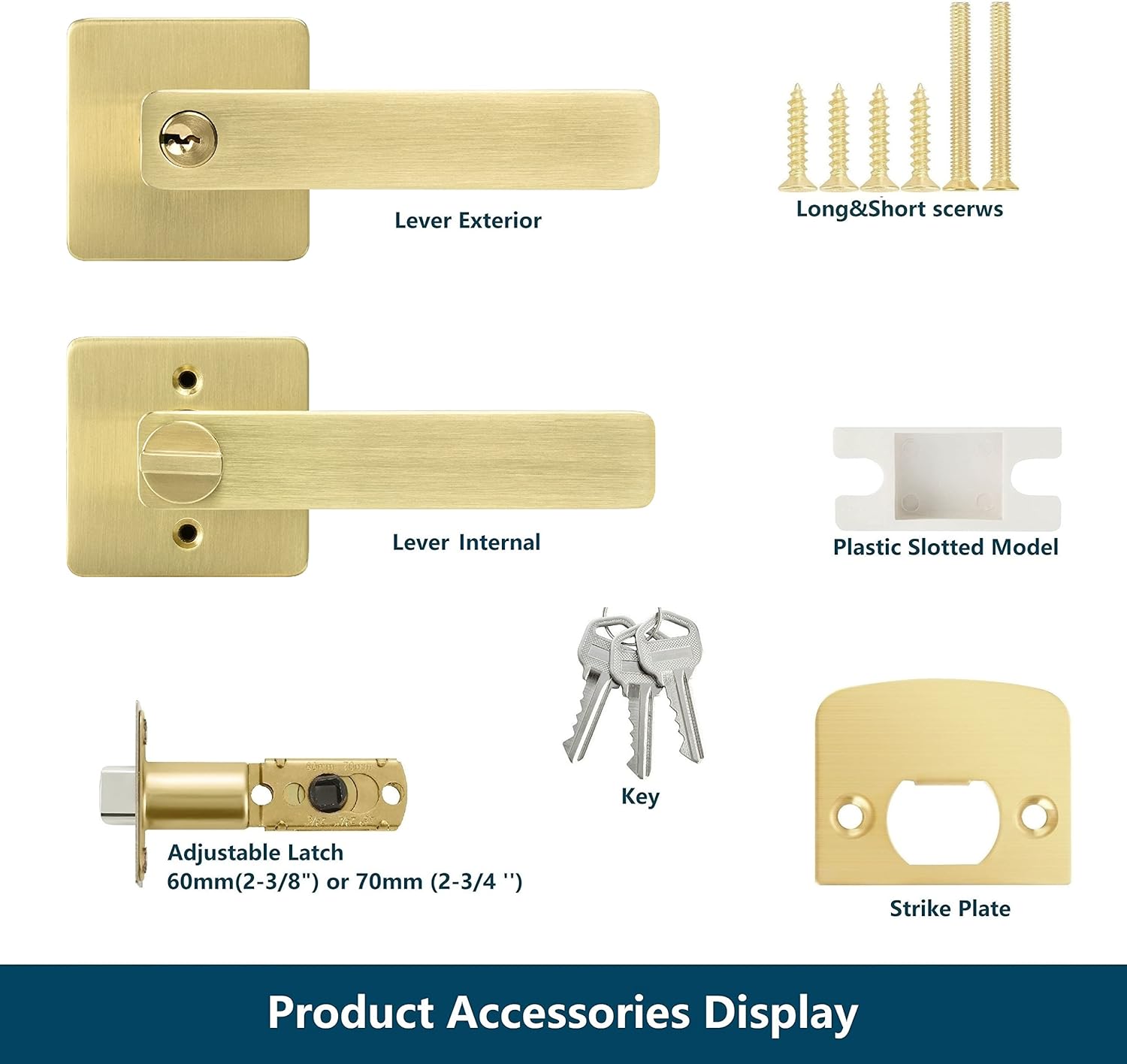 Leydebong Paquete de 10 manijas de puerta doradas, manijas de puerta de entrada con llaves, cerradura de puerta resistente, diseño moderno y