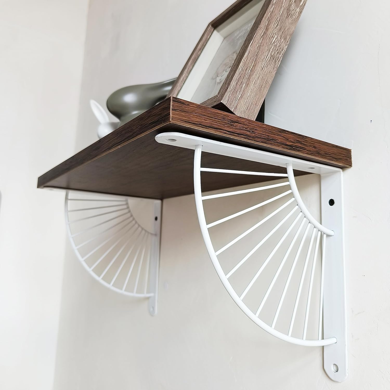 Soportes decorativos para estantes, soportes de metal de latón, decoración de pared, soporte moderno para estantes flotantes de bricolaje, blanco, 6