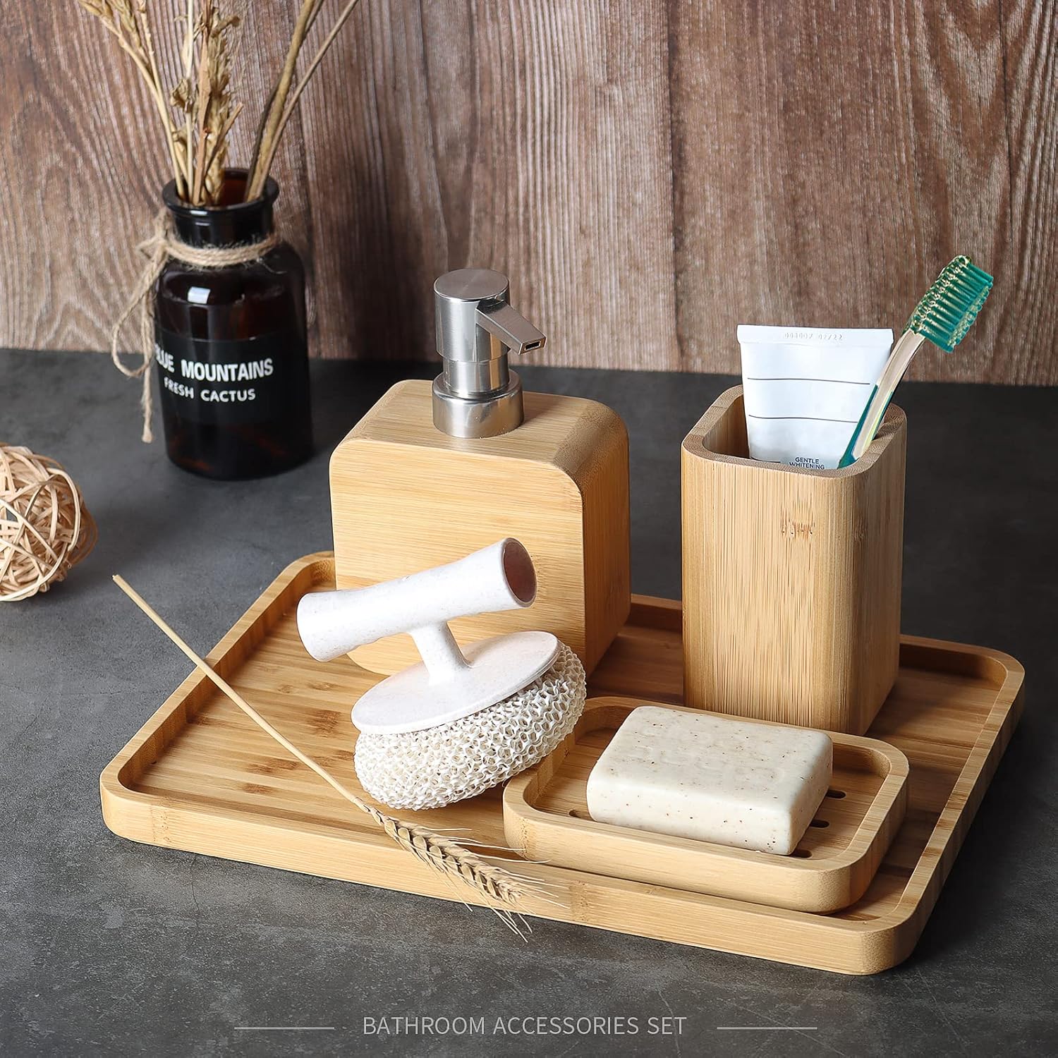 Juego retro de 4 piezas hecho a mano para fregadero y baño, juego retro, natural, soporte para jabonera para ducha, dispensador de jabón de loción,