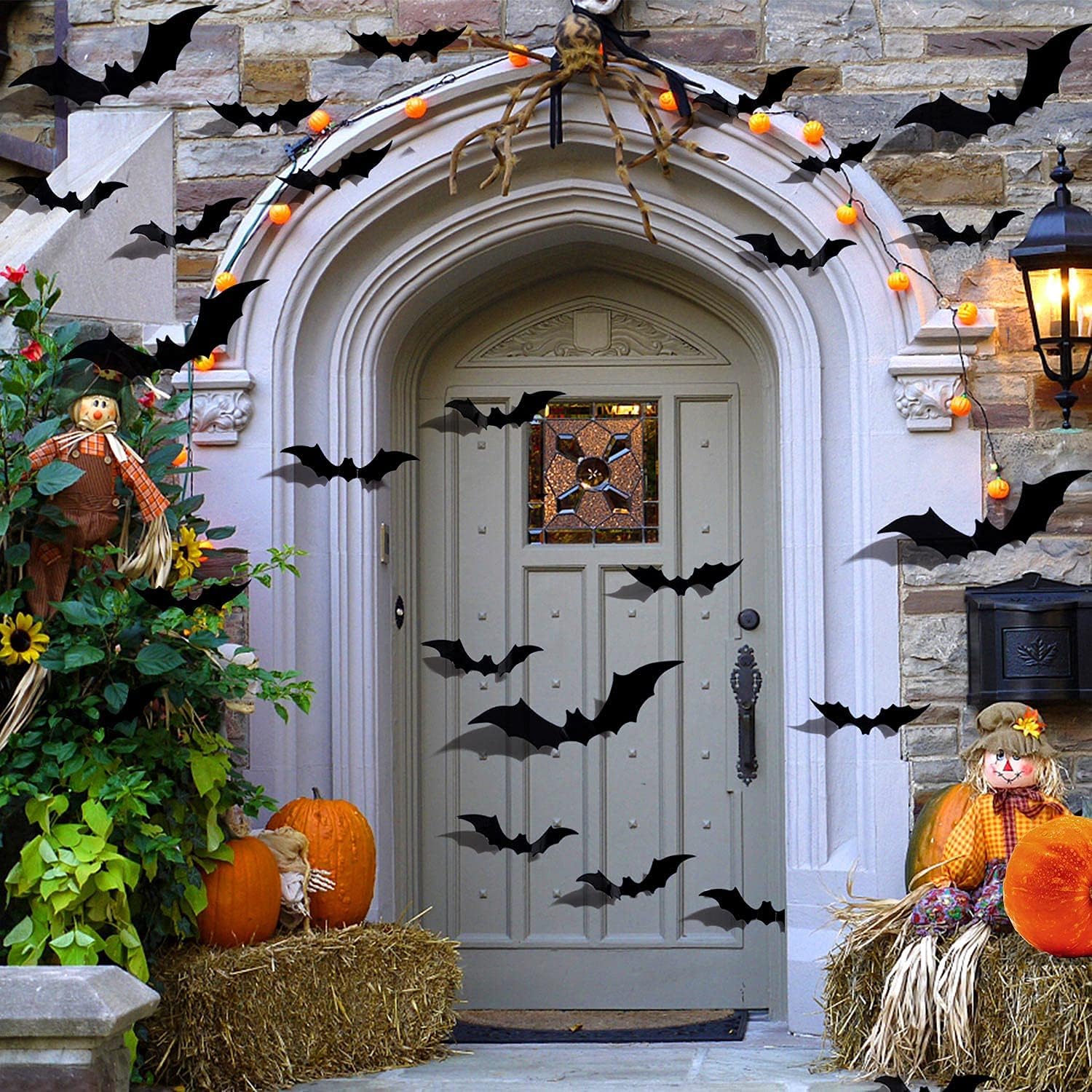 72 decoraciones de Halloween, 60 murciélagos de decoración de Halloween con 12 arañas, decoración de pared de murciélagos 3D, 4 tamaños diferentes,