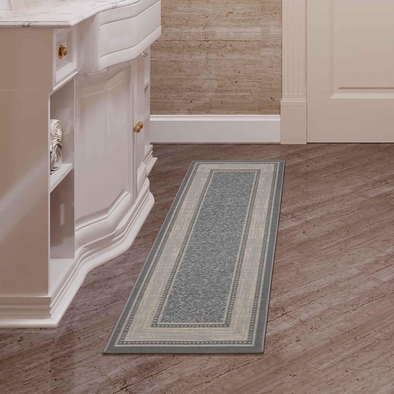 Ottomanson Ottohome Collection – Alfombra antideslizante de goma con bordes de 3 x 10 pulgadas, 2 pies 7 pulgadas x 9 pies 10 pulgadas, color gris