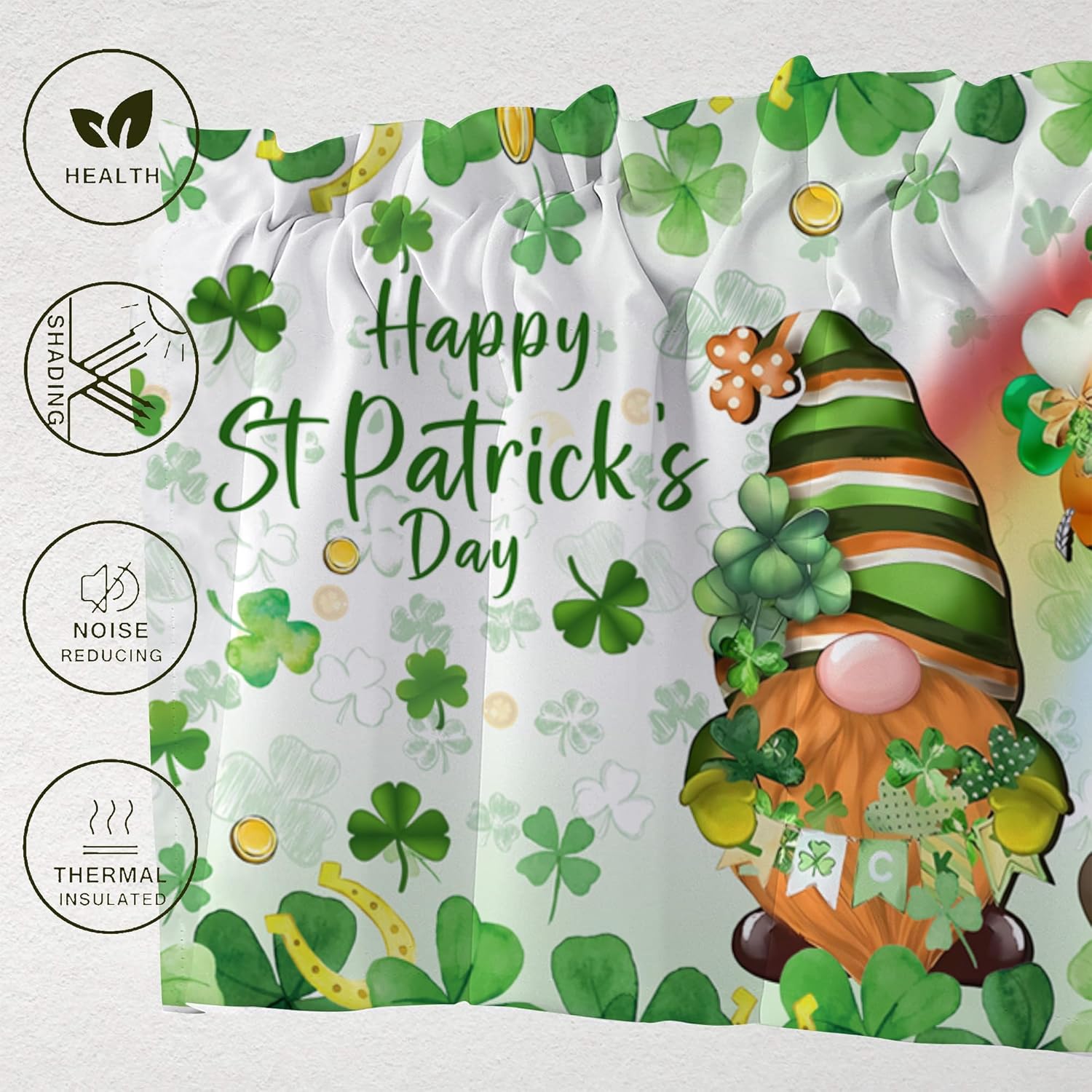 Cenefas de cocina del día de San Patricio para ventanas, decoración del día de San Patricio, cortinas de cenefa de cocina con bolsillo para barra,