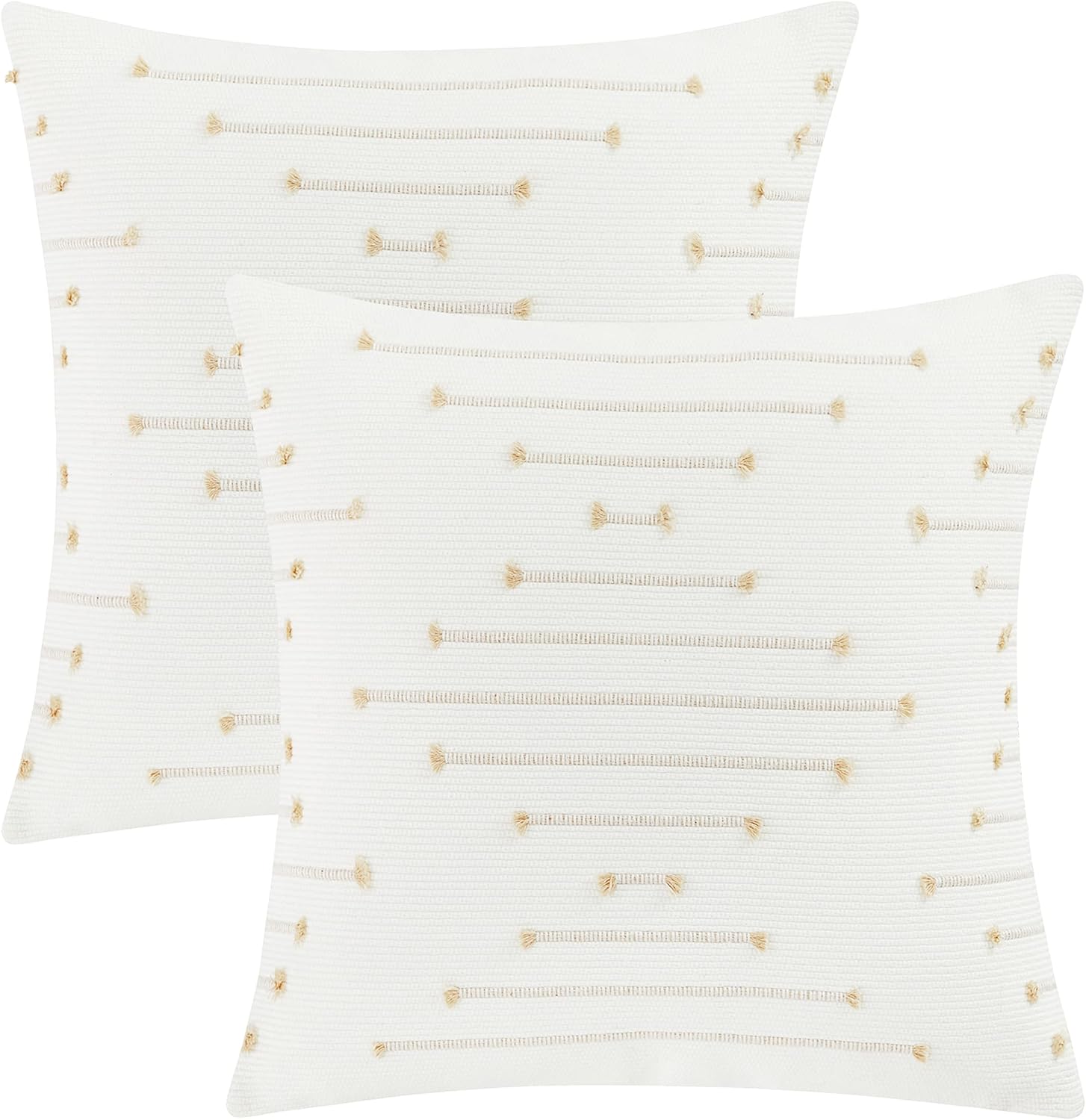 GIGIZAZA Juego de 2 fundas de almohada bohemias beige de 16 x 16 pulgadas, fundas de almohada decorativas de lino y algodón para sofá cuadrado