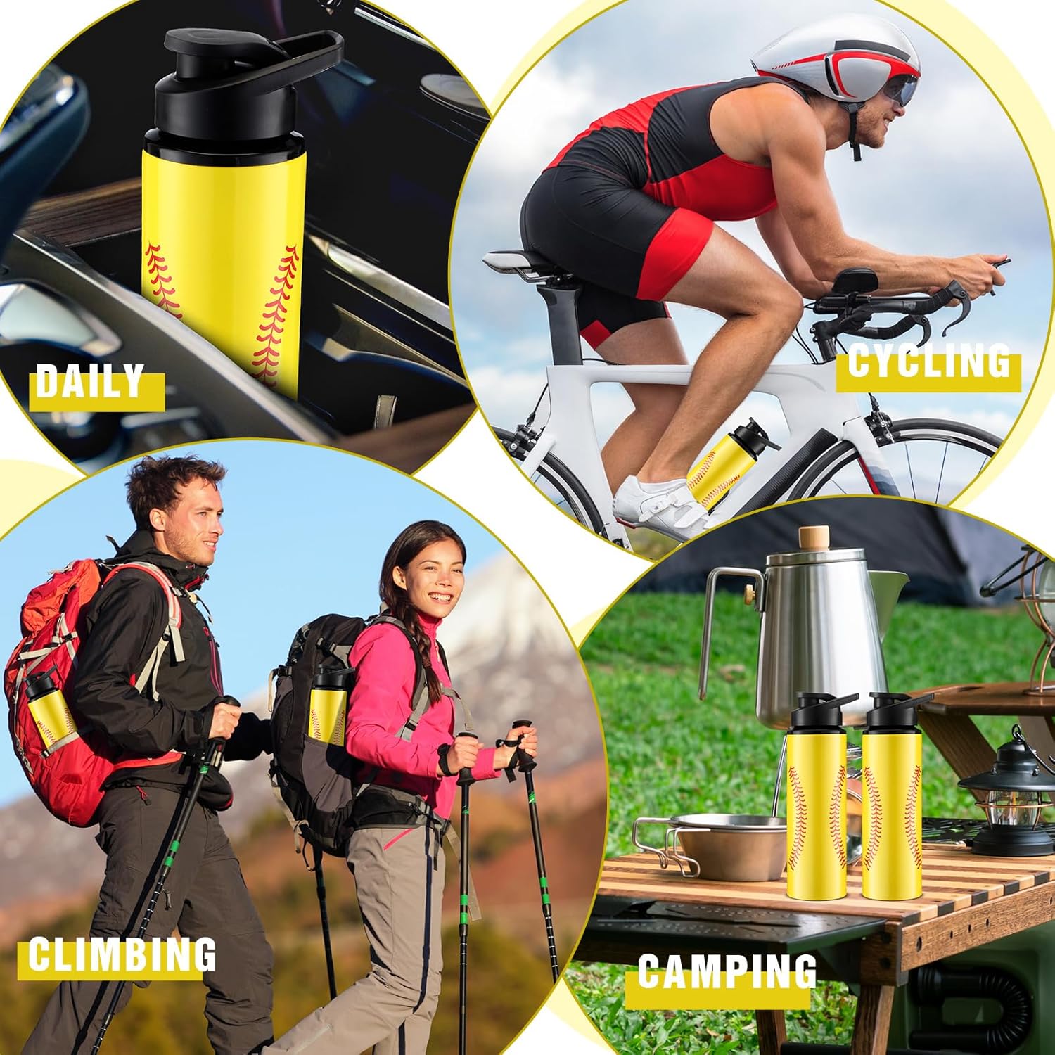 Mifoci 16 botellas de agua de sóftbol de 25 onzas, regalos de sóftbol de aluminio a granel, accesorios de taza de sóftbol con tapa a presión a