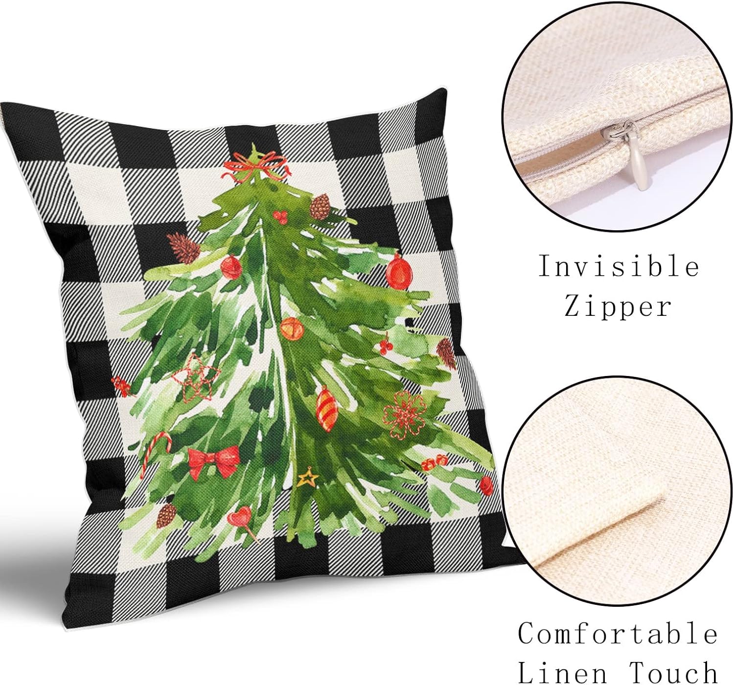 Kawani Juego de 2 fundas de almohada decorativas con diseño de árbol de Navidad en acuarela de 18 x 18 pulgadas, fundas de almohada decorativas de