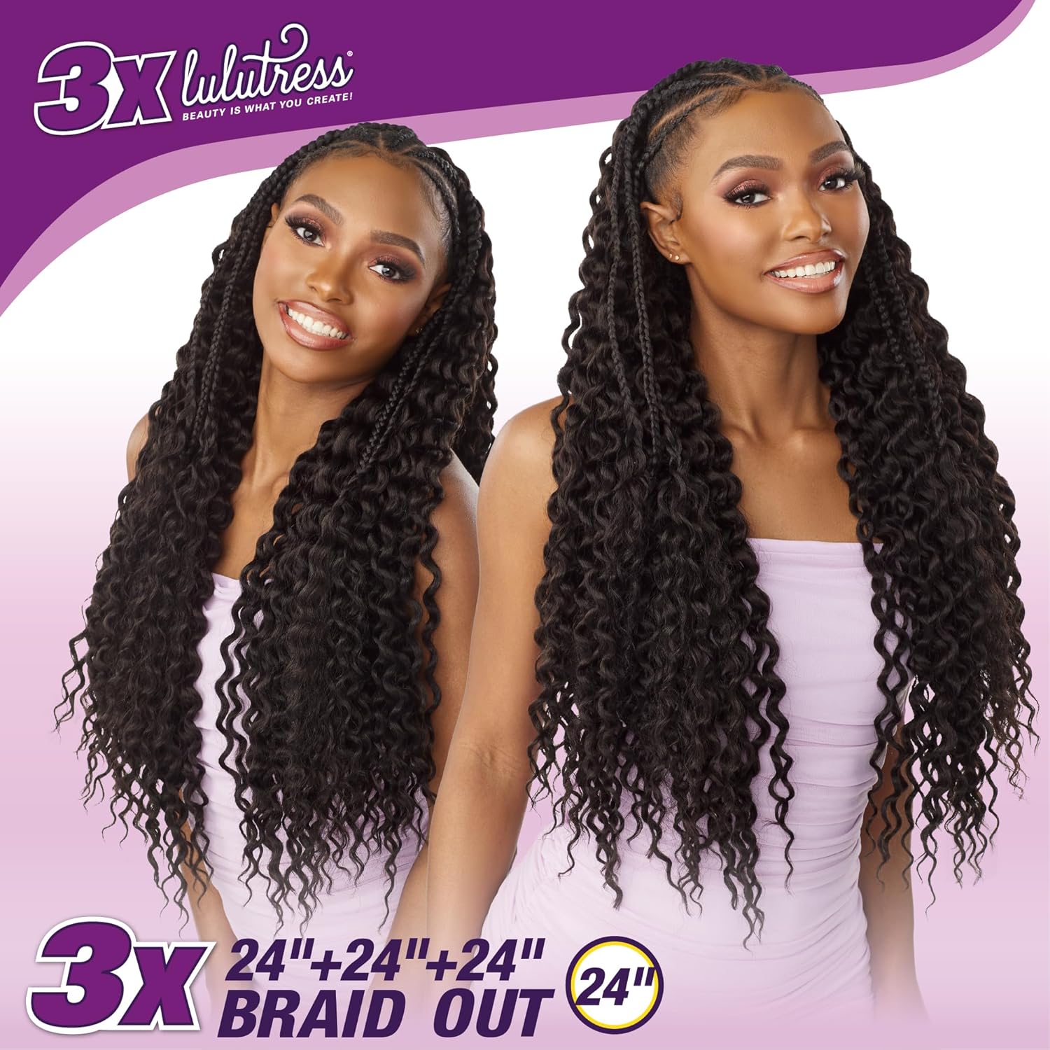 Sensationnel Lulutress Braid Out – Extensiones de cabello sintético trenzado 3X de 24 pulgadas con trenzas de ganchillo preestilizadas, LULUTRESS 3