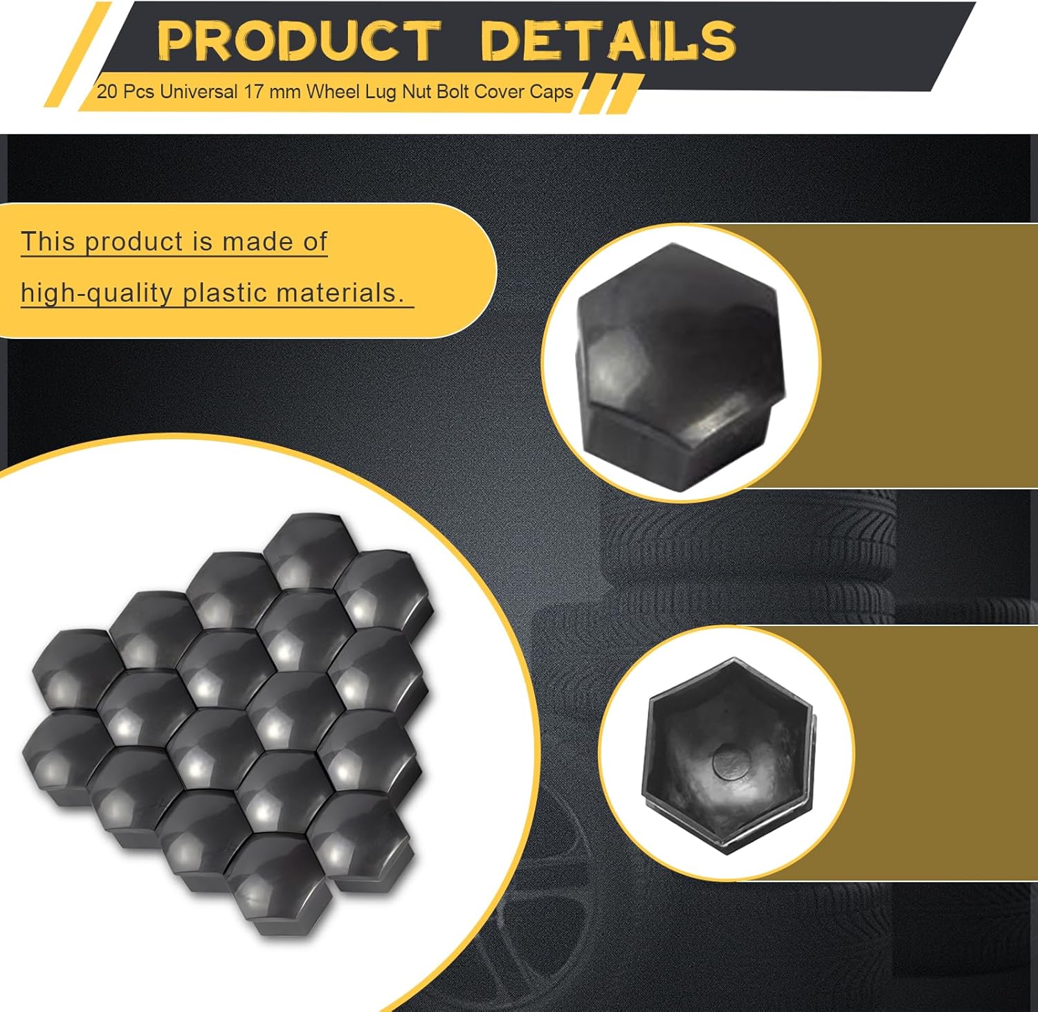 20 tapones para tuercas de llanta, universales de 0.667 pulgadas (0.669 in) para neumáticos de automóvil, cubierta de perno hexagonal de plástico